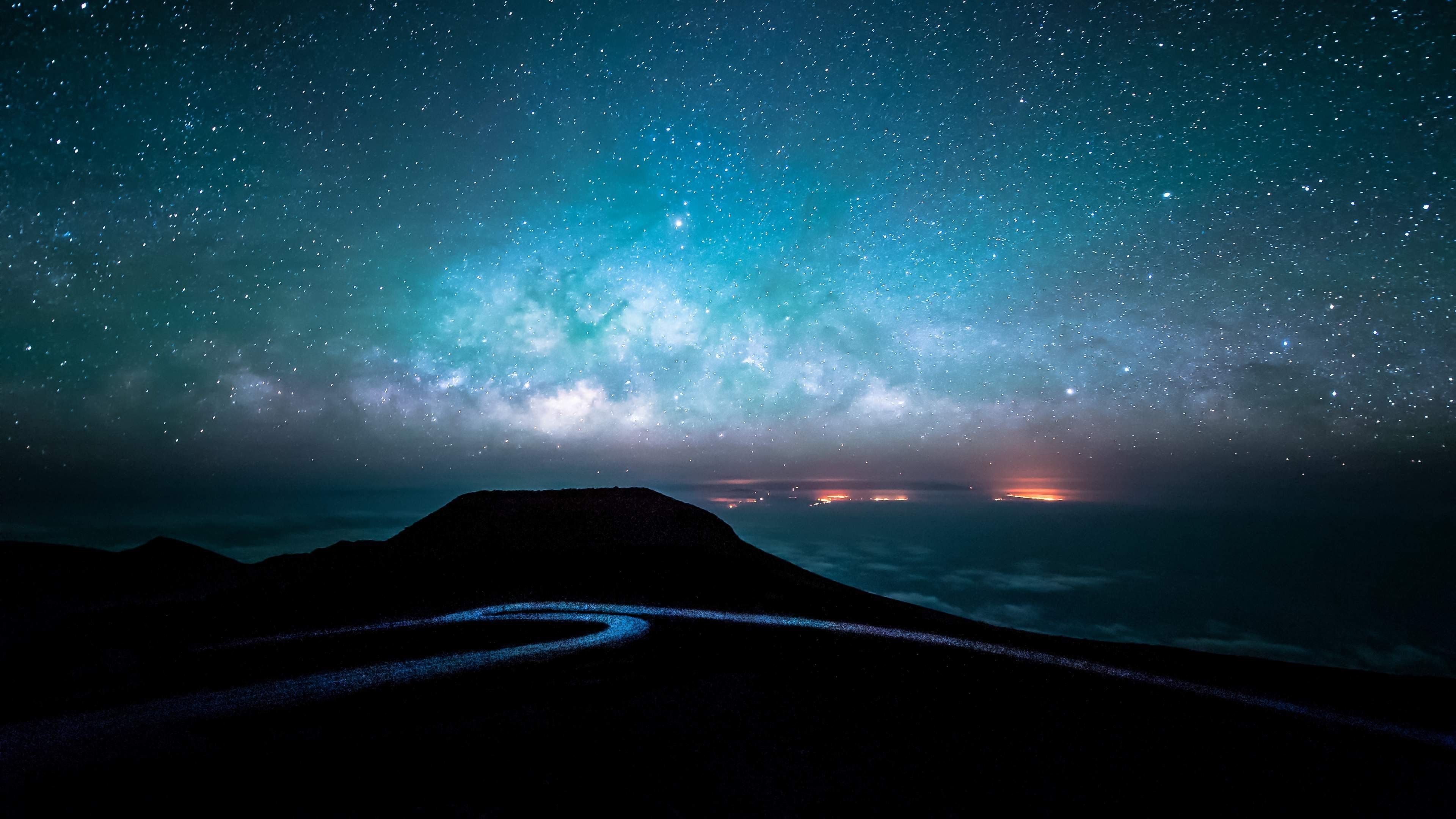 night road and starry sky 4k ultra HD wallpaper. Night
