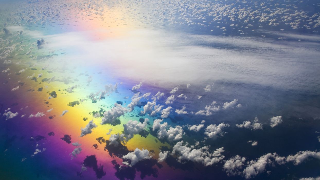 Rainbow Colorful Ocean Clouds Aerial wallpaperx1080