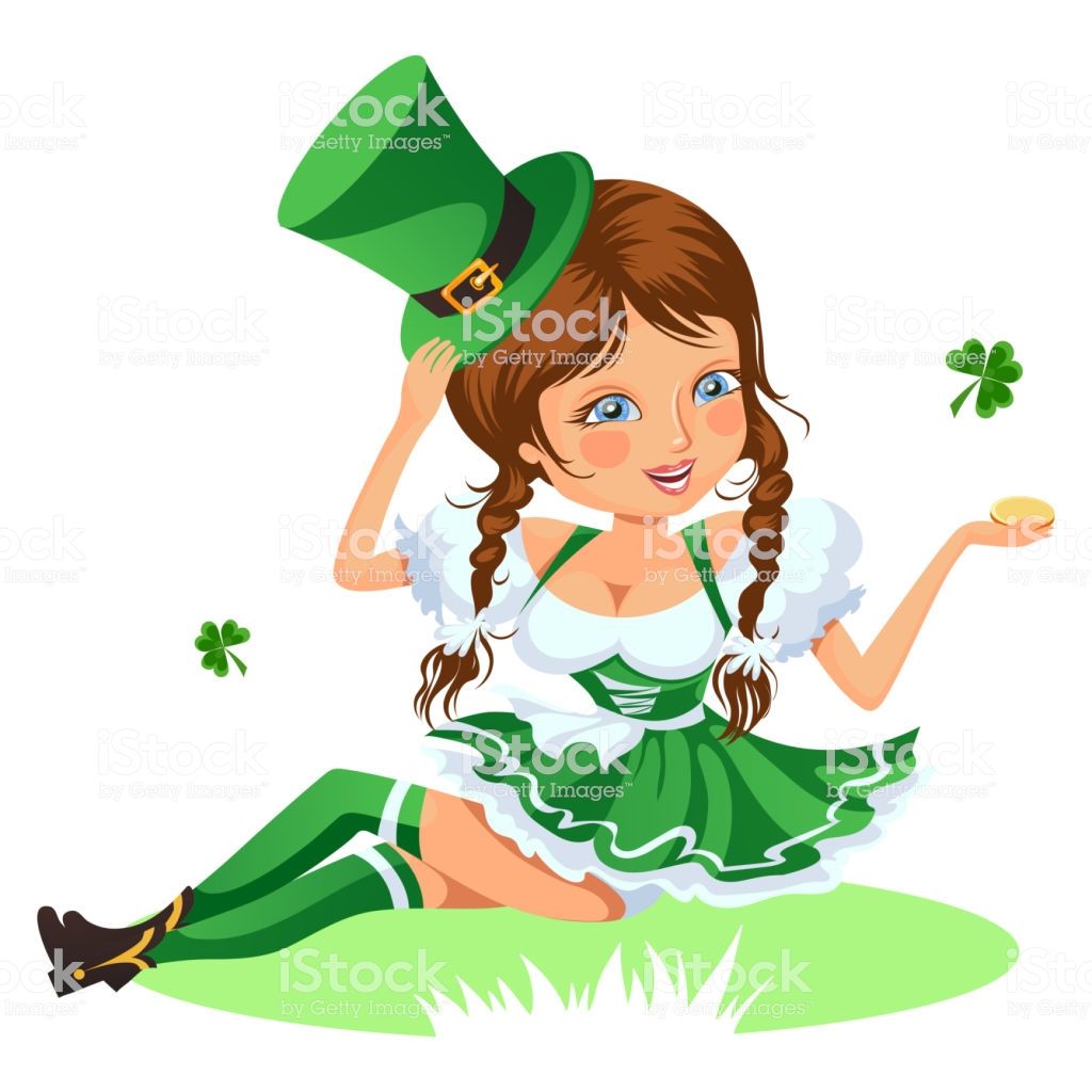 Saint Patrick Day Characters Girl In Stockings And Cylinder