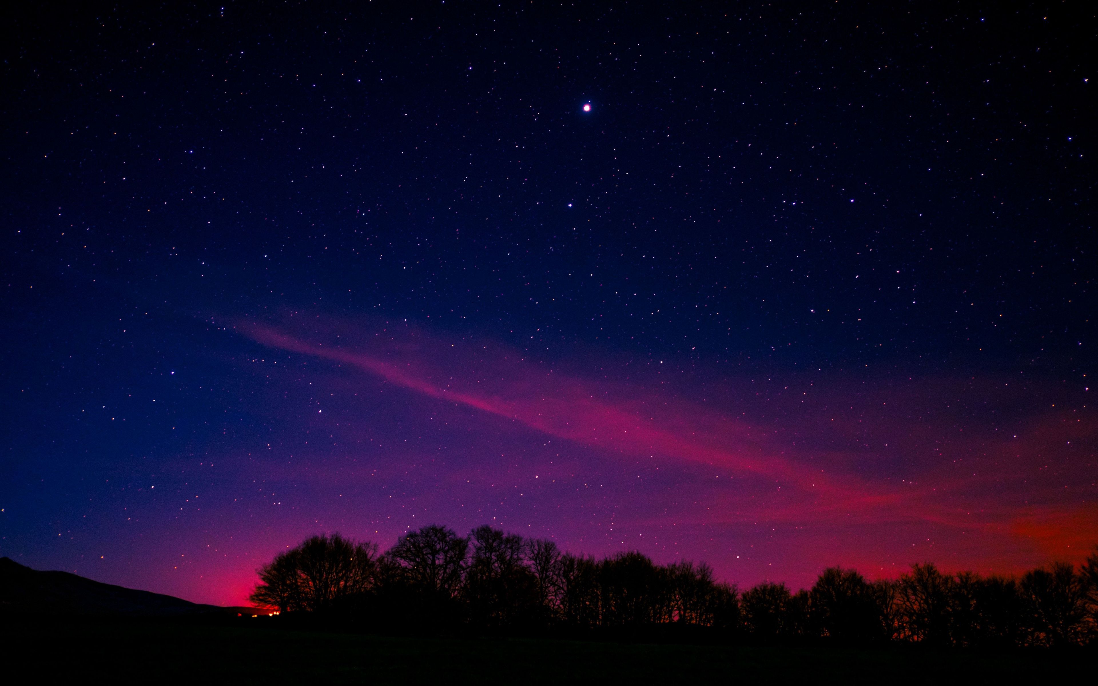 Download 3840x2400 wallpaper blue pink sky, starry night, nature