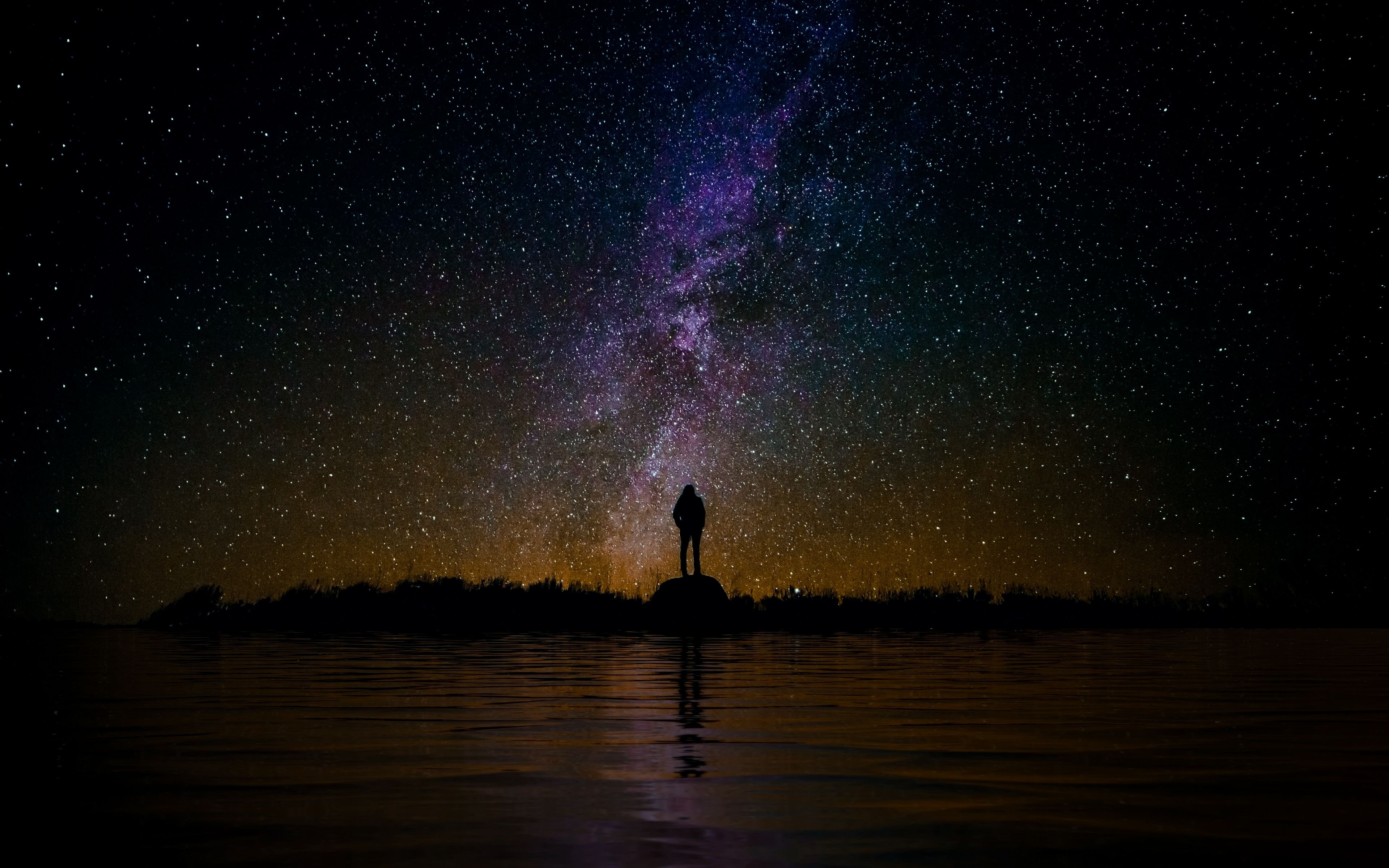 Download Silhouette, starry sky, night wallpaper, 3840x 4K