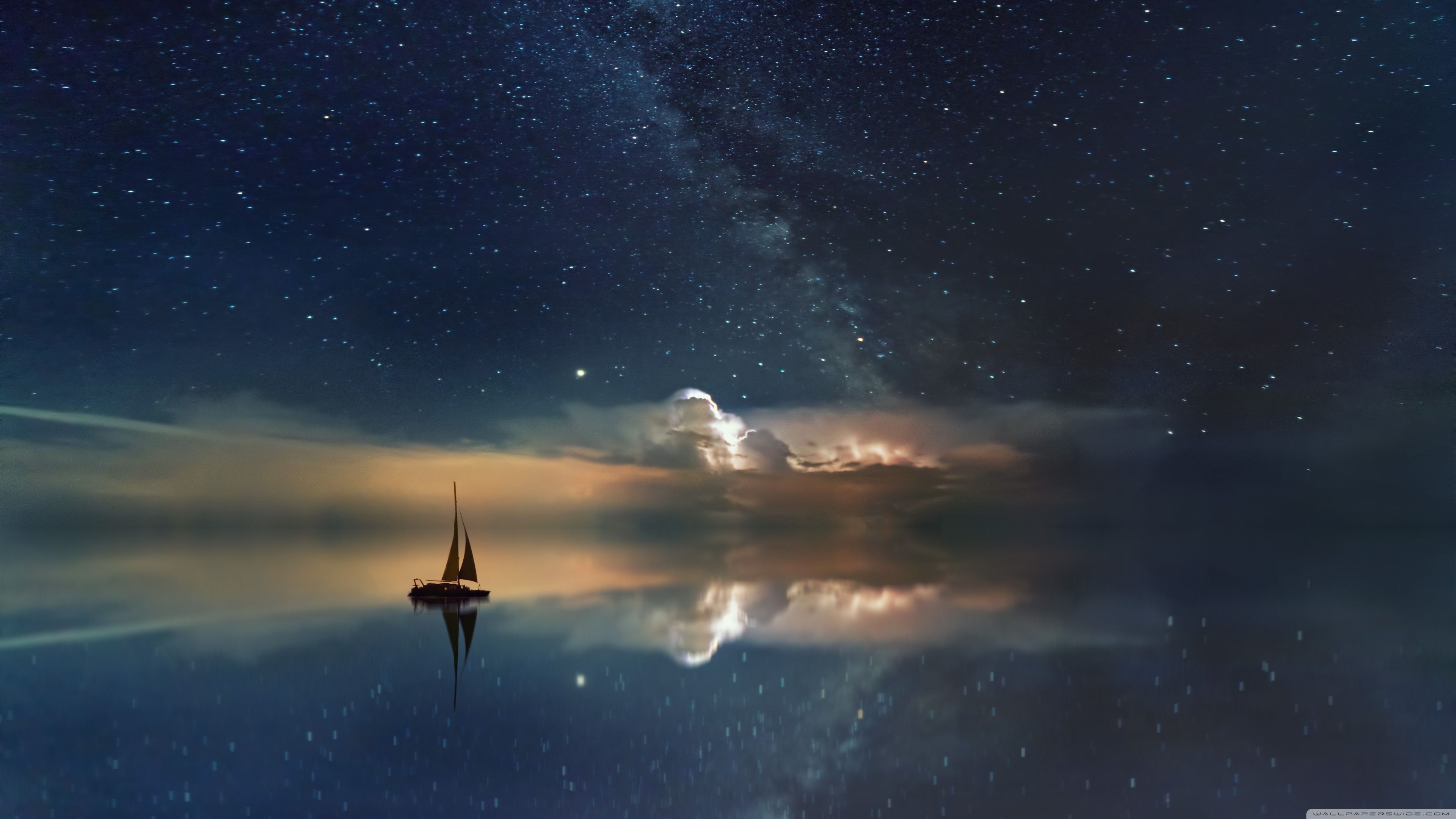 Astrophotography Ocean Night Stars Sky Ultra HD Desktop Background