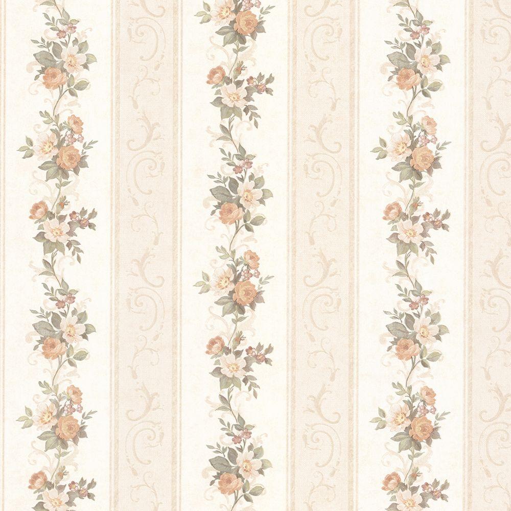 Mirage Lorelai Peach Floral Stripe Wallpaper Sample 992 68304SAM