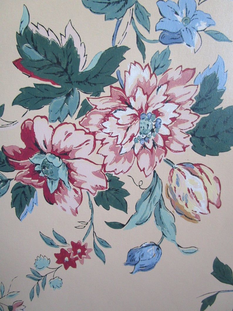 Vintage 60s Waverly Floral Wallpaper NOS Liberty Legacy Peach