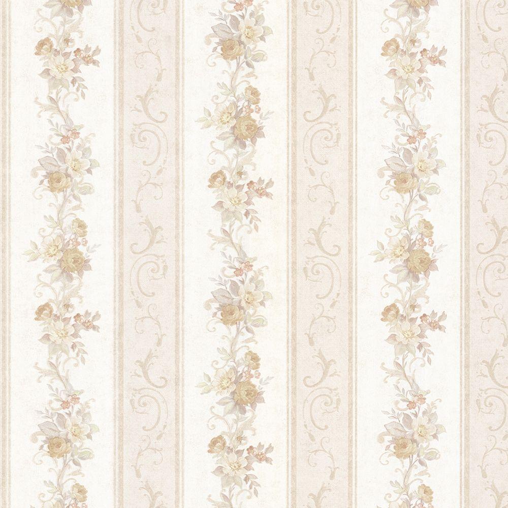 Mirage Lorelai Taupe Floral Stripe Wallpaper 992 68302 Home