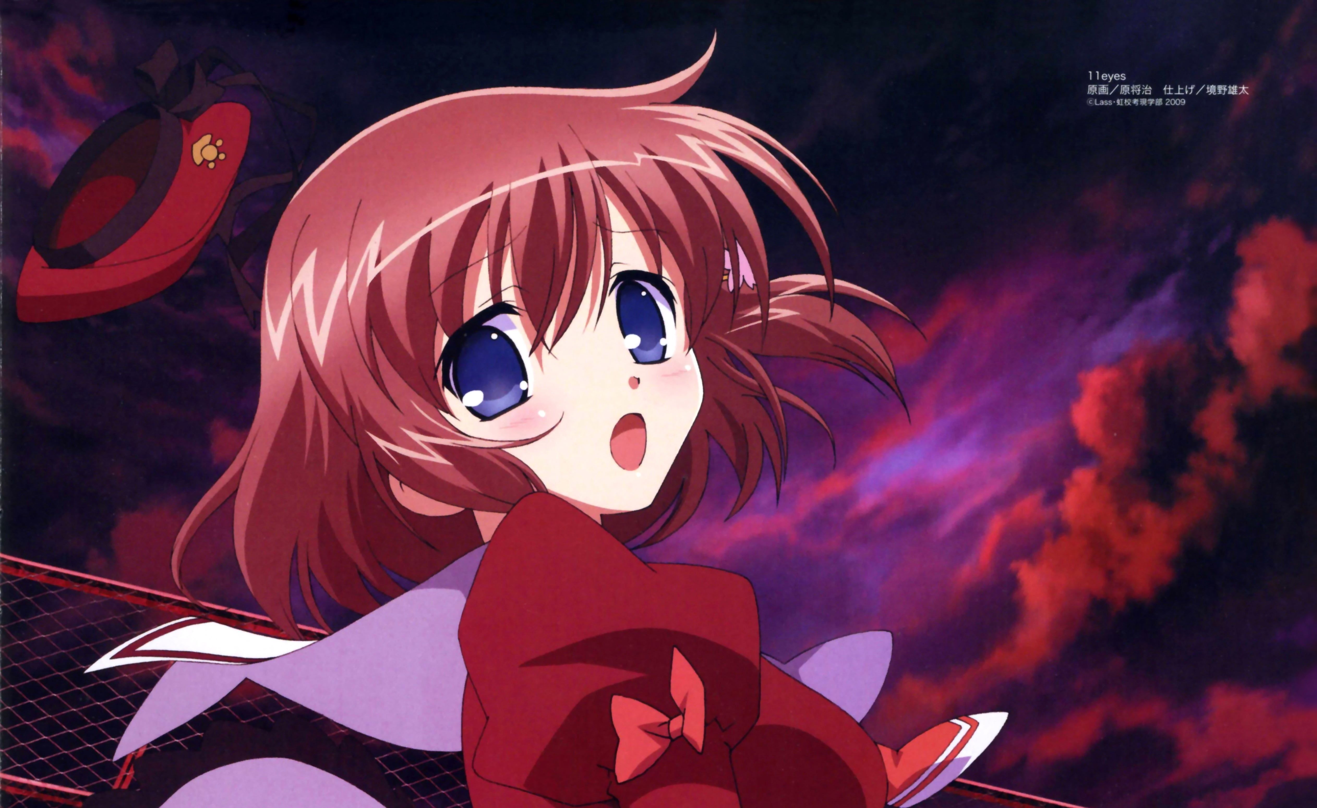 Female anime character illustration, 11 eyes, girl, blue eyes, sky
