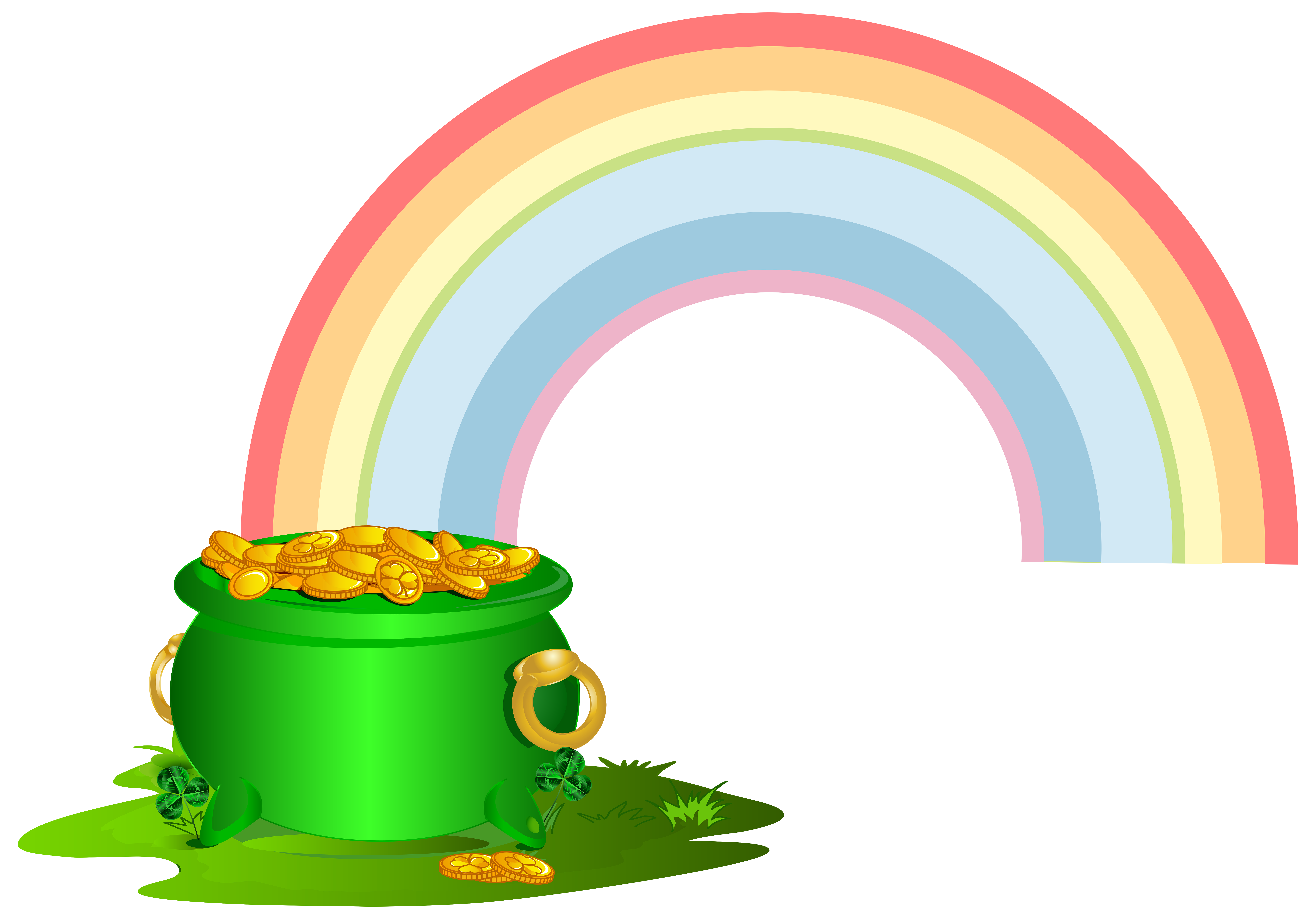 Green Pot of Gold with Rainbow PNG Clip Art Image