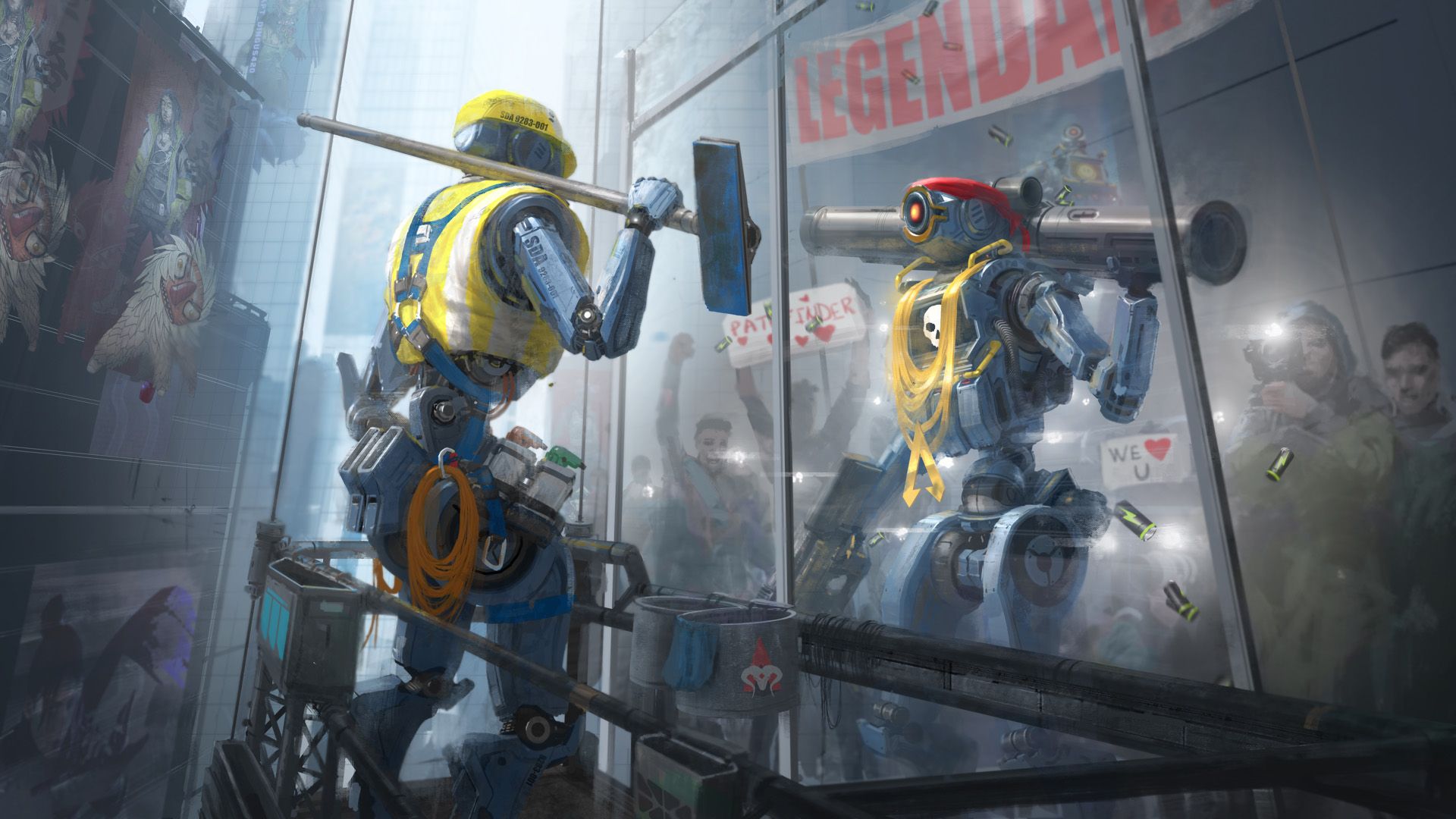 Pathfinder washing windows. Wallpaper from Apex Legends