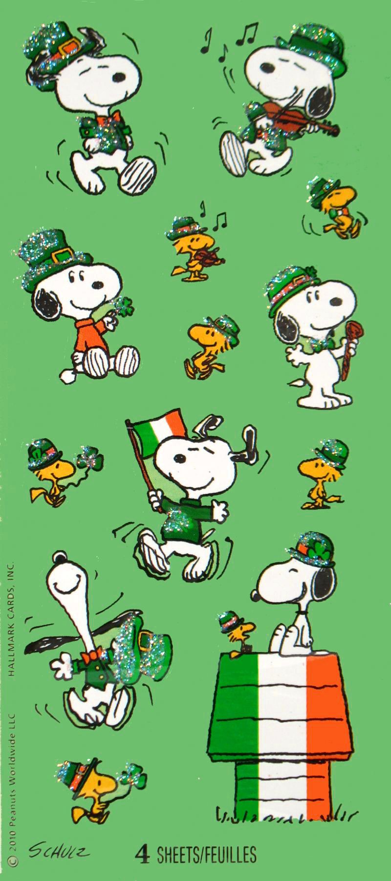 Free download Snoopy St Patricks Day Glitter Stickers 800x1801