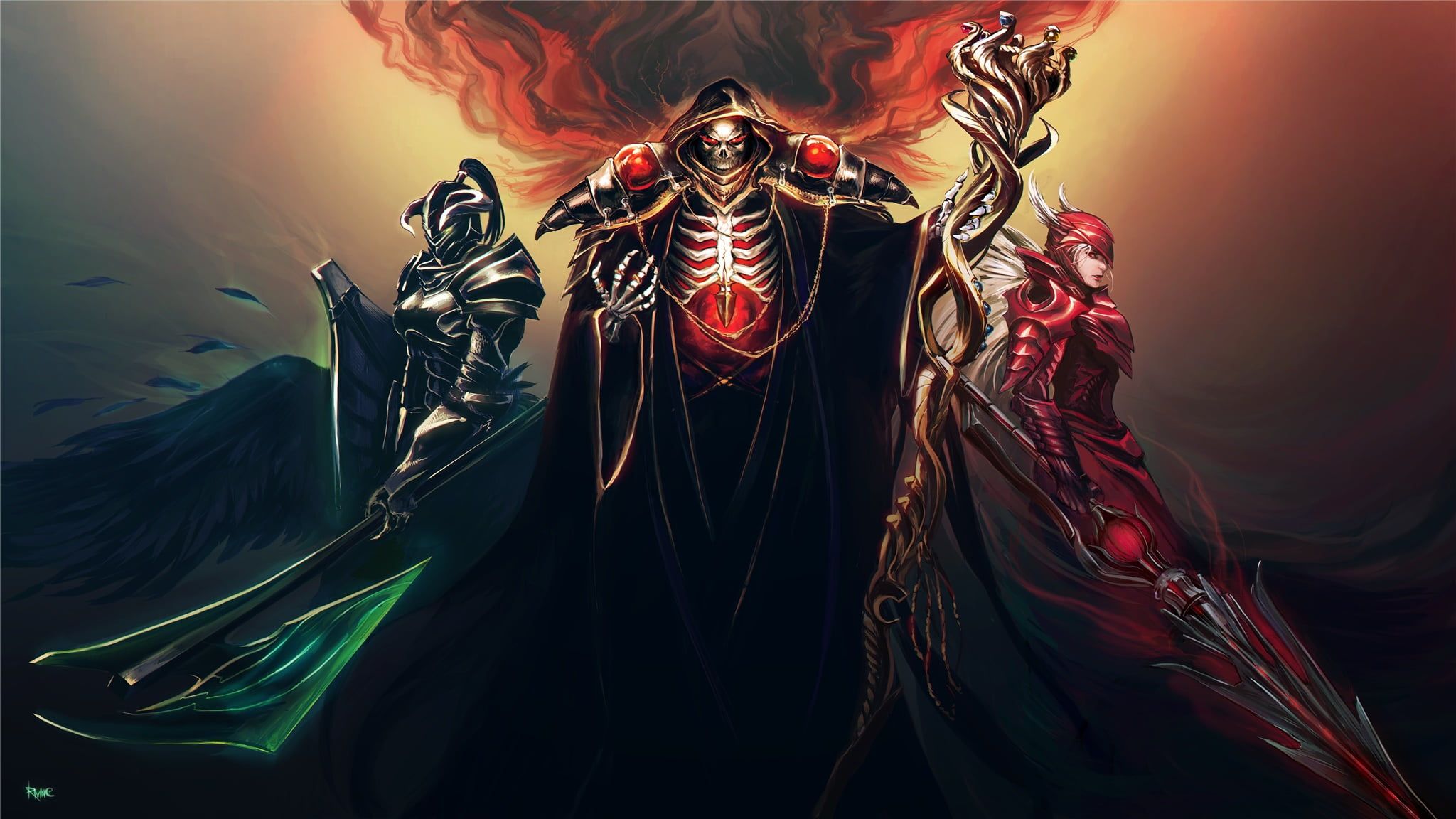 Skull wearing black cape illustration, illustration, Overlord