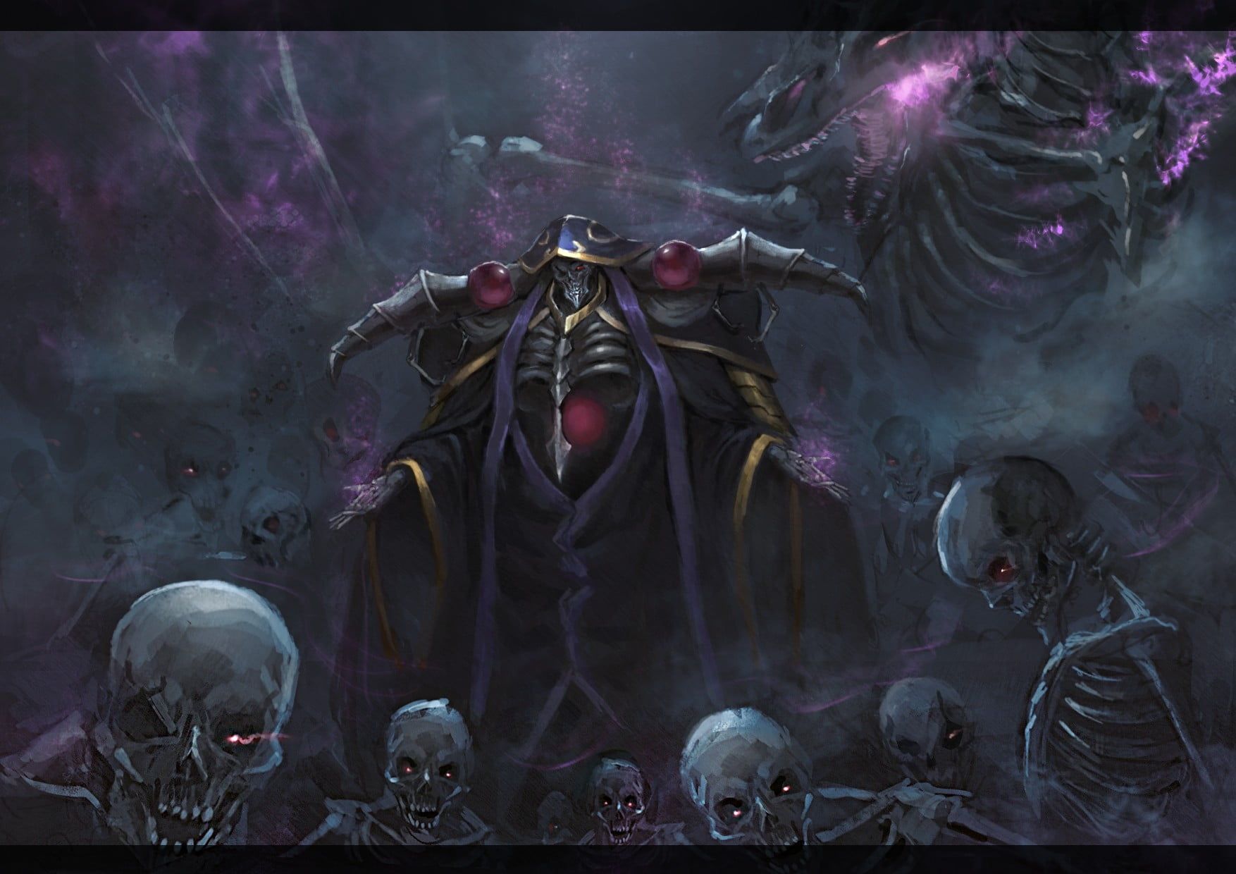 Skeleton digital wallpaper, Ainz Ooal Gown, Overlord (anime), red