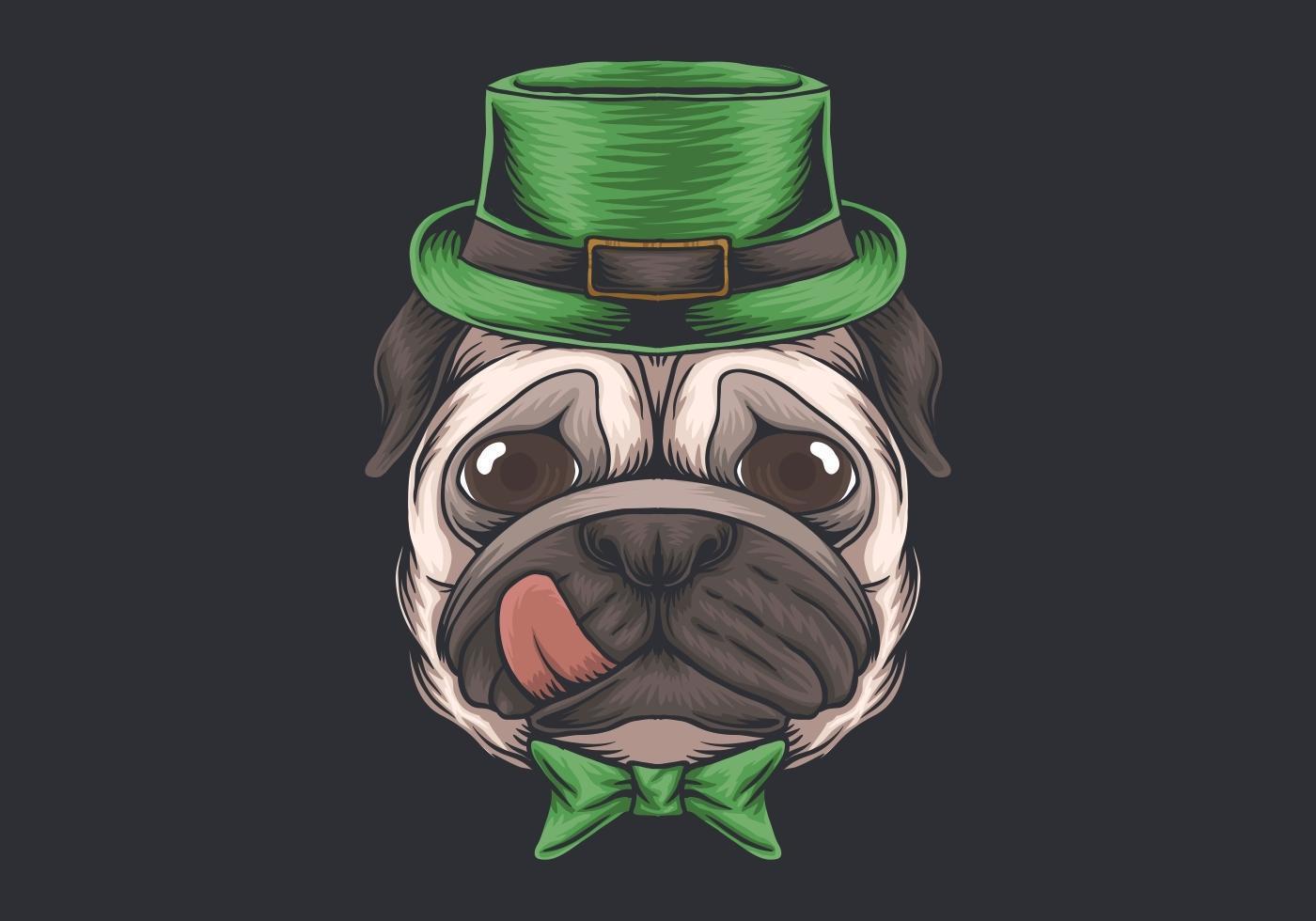 Pug dog head St. patrick's day design Free Vectors