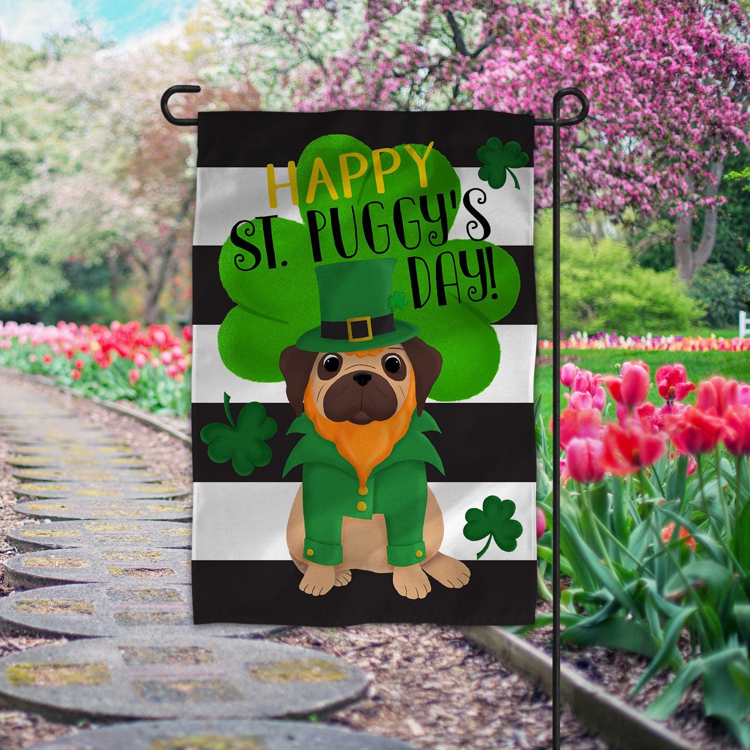 Pug St. Patrick's Day Flag Treasured Gifts Co