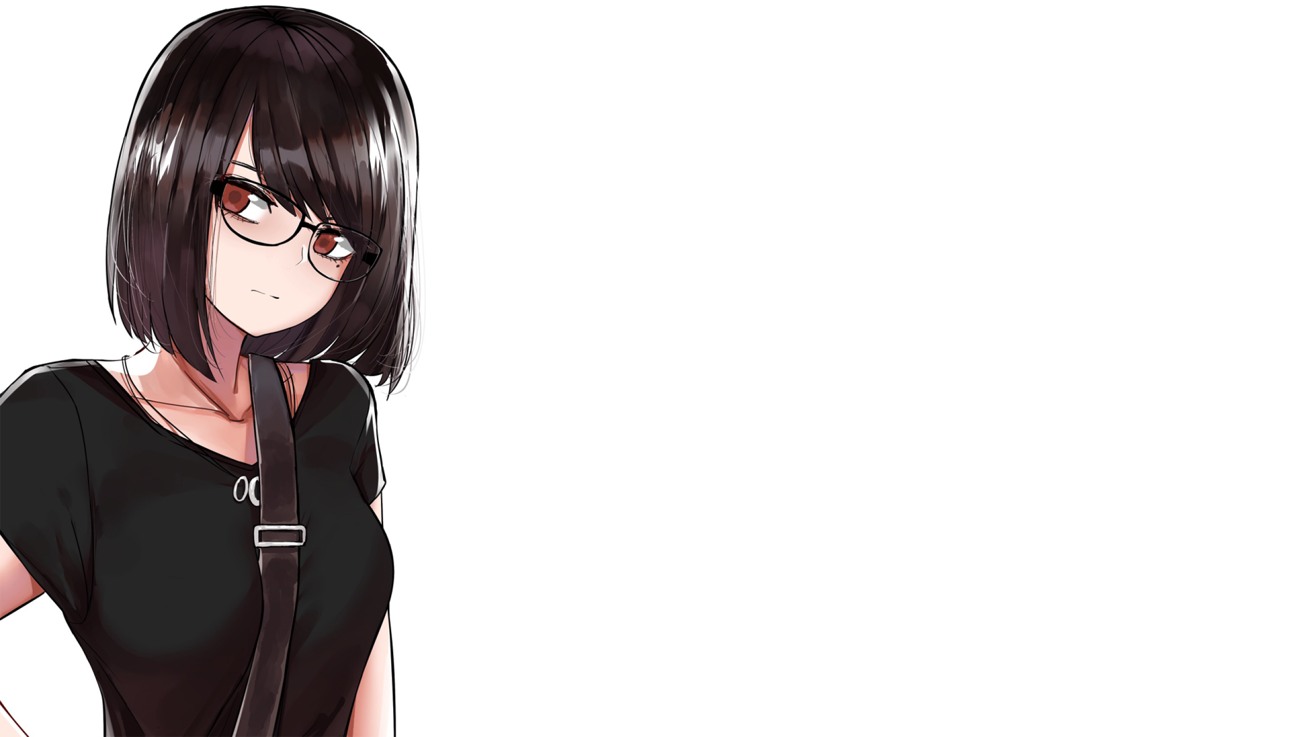 Download 2560x1440 Anime Girl, Black Short Hair, Meganekko, Shirt