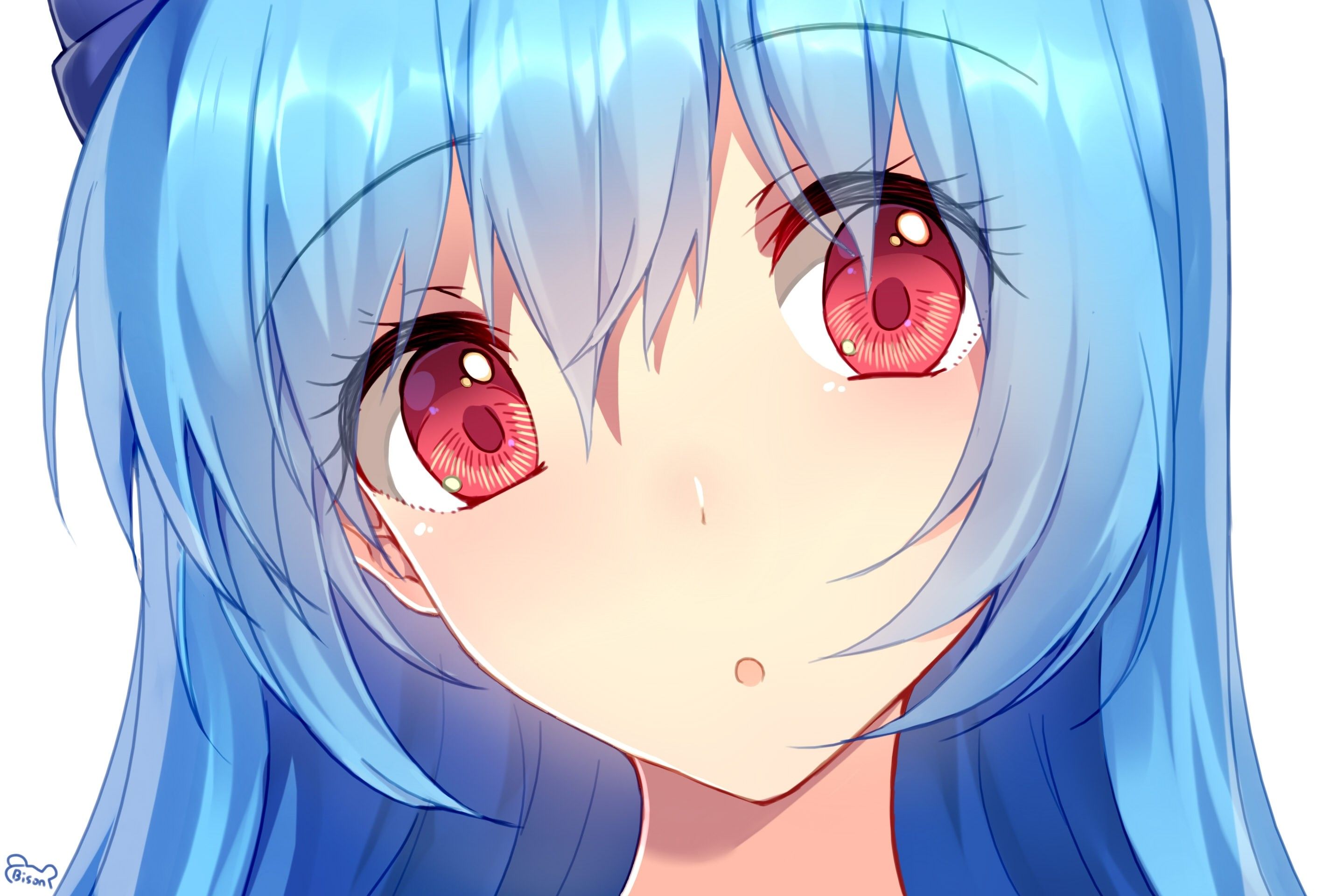 #anime girls, #blue hair, #red eyes, wallpaper. Anime