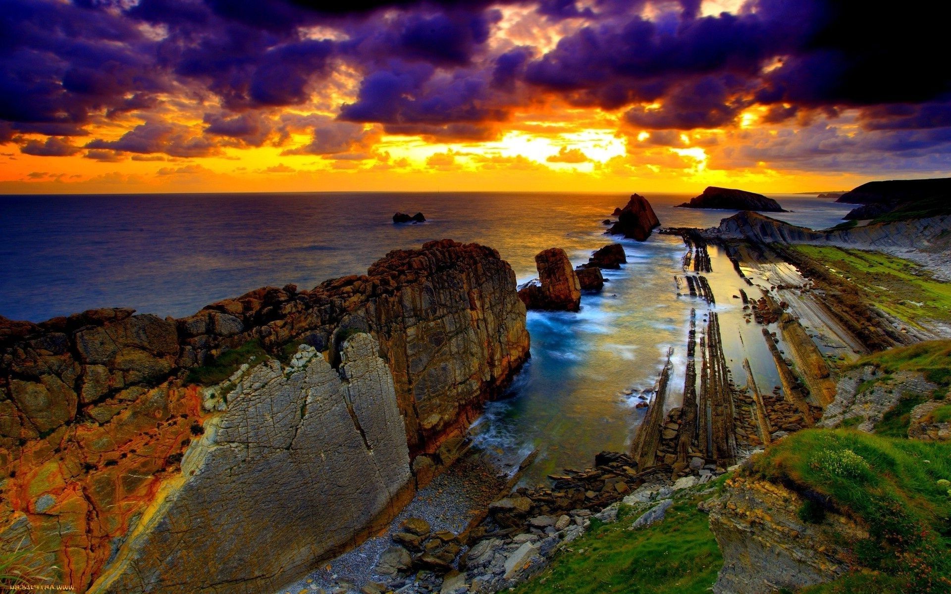 Nature sunrises sunsets rocky beach