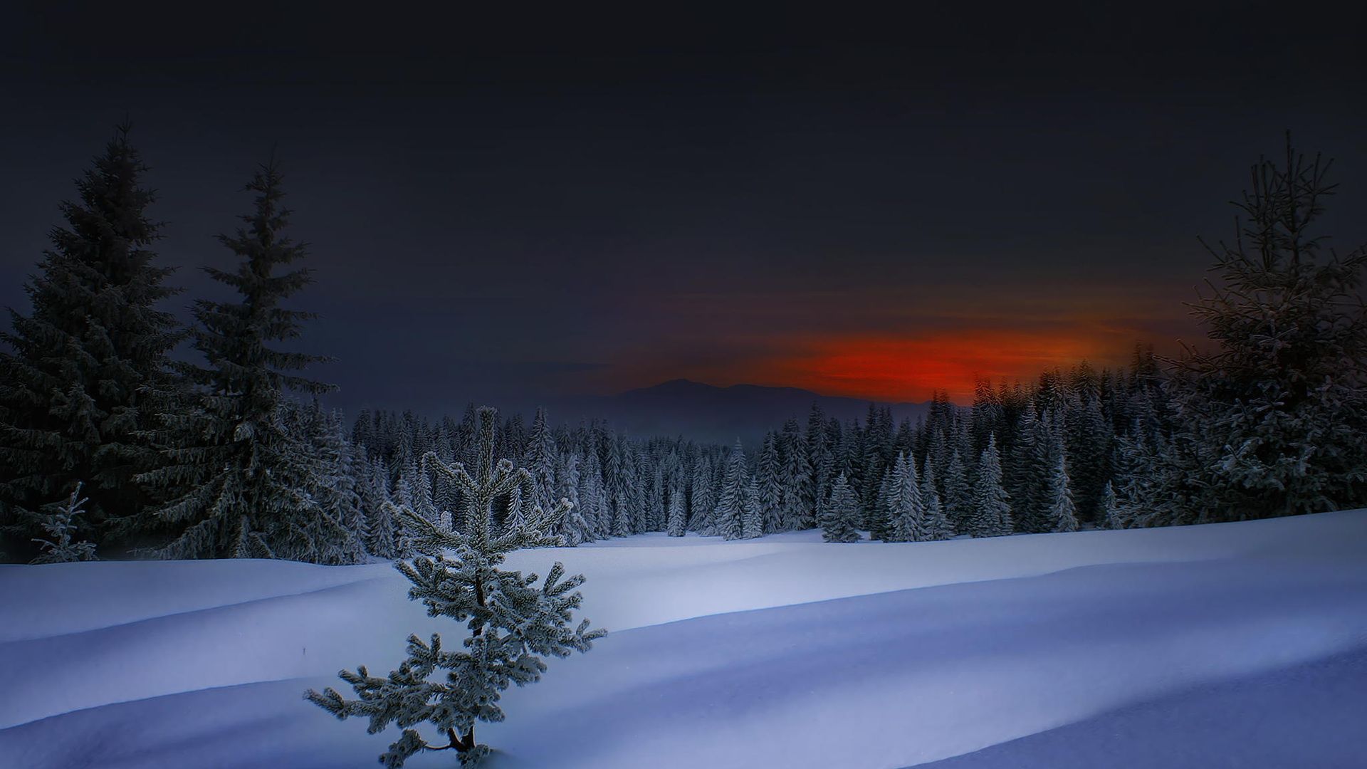 sunset, bulgaria, rodopi, winter in rhodopi, winter