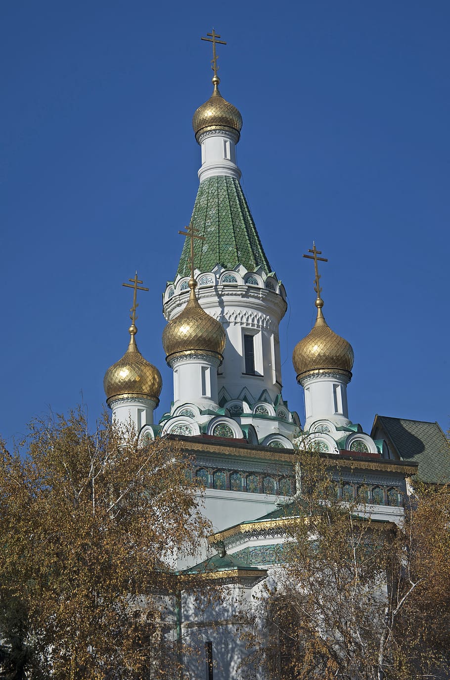 HD wallpaper: russian church, sofia, bulgaria, onion domes, blue