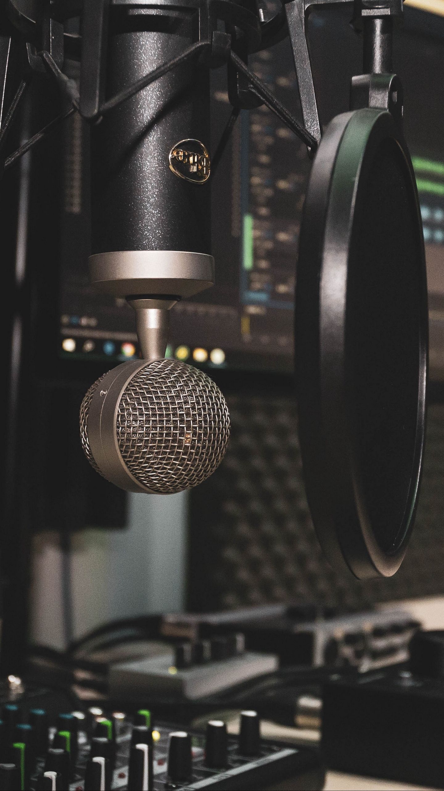 Download wallpaper 1440x2560 microphone, recording studio, mixer