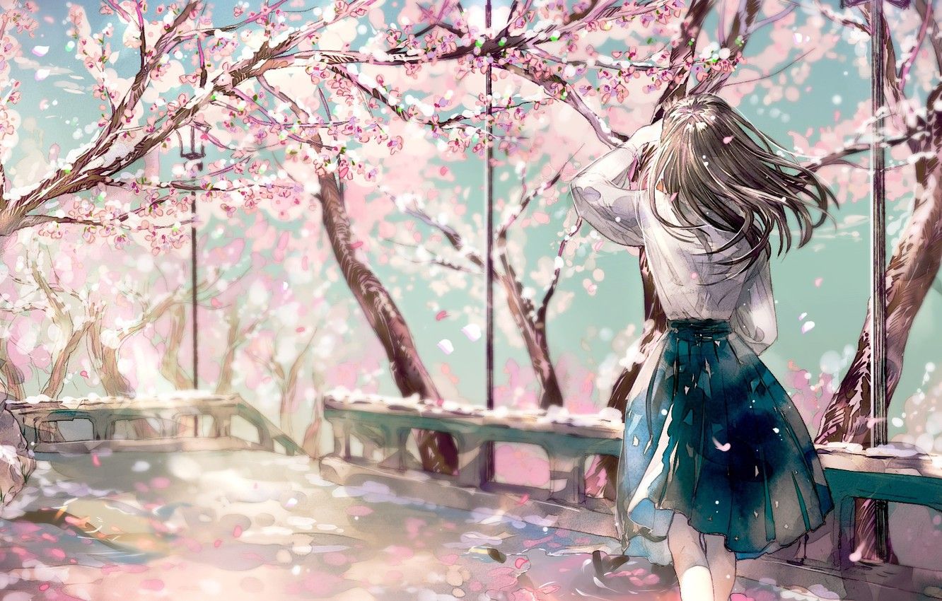 Wallpaper Girl, Spring, Anime, Painting image for desktop, section арт