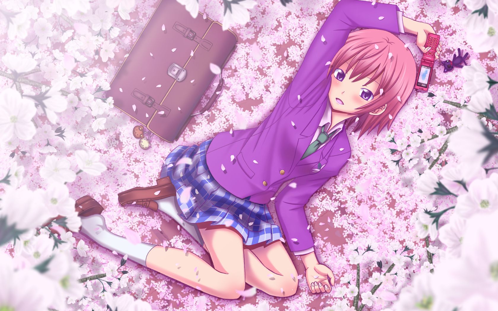 Anime Girl Enjoy Spring Wallpaper