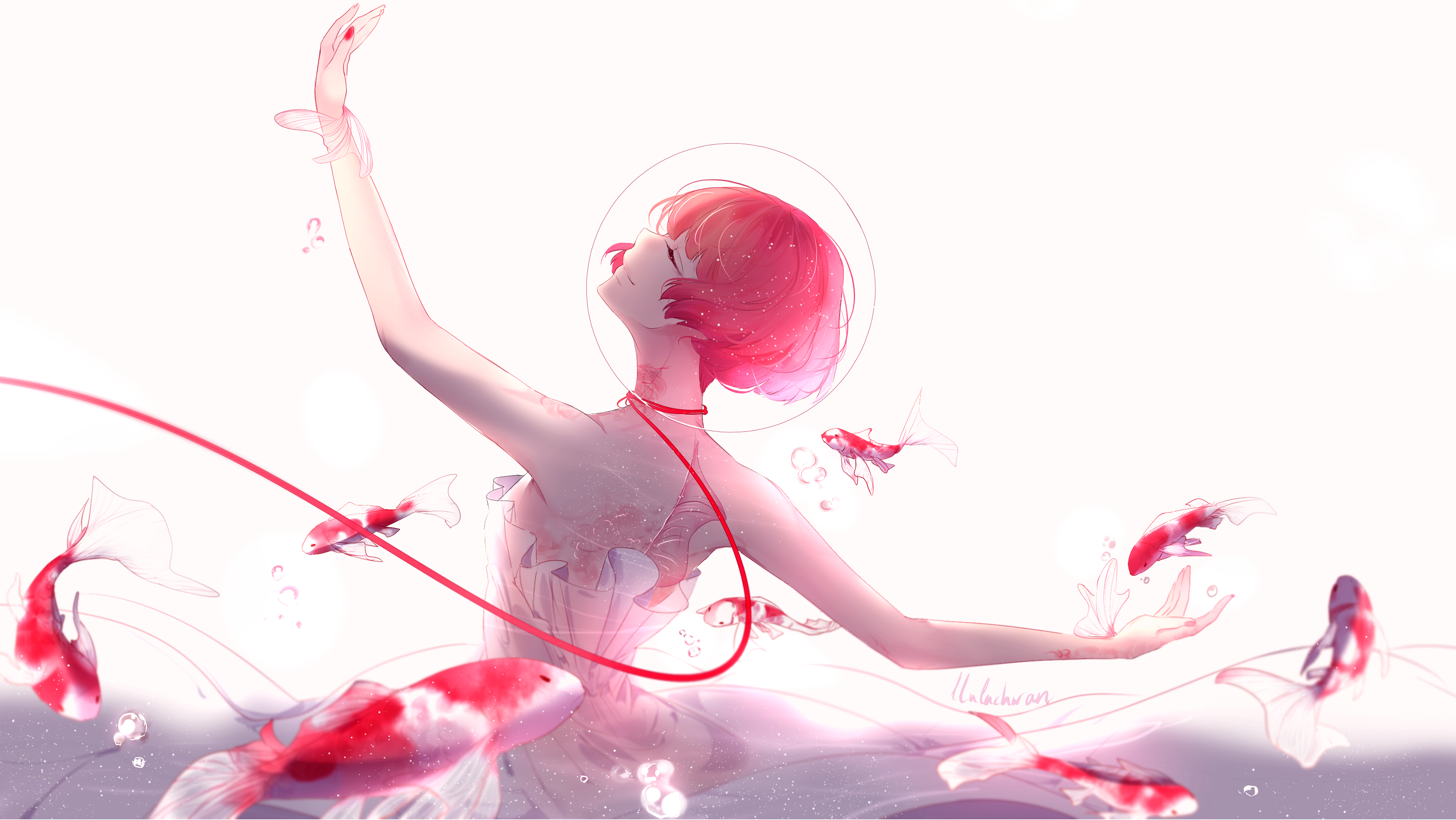 #Ballet dancer, K, #Anime girl, #Koi fishes, #Pink