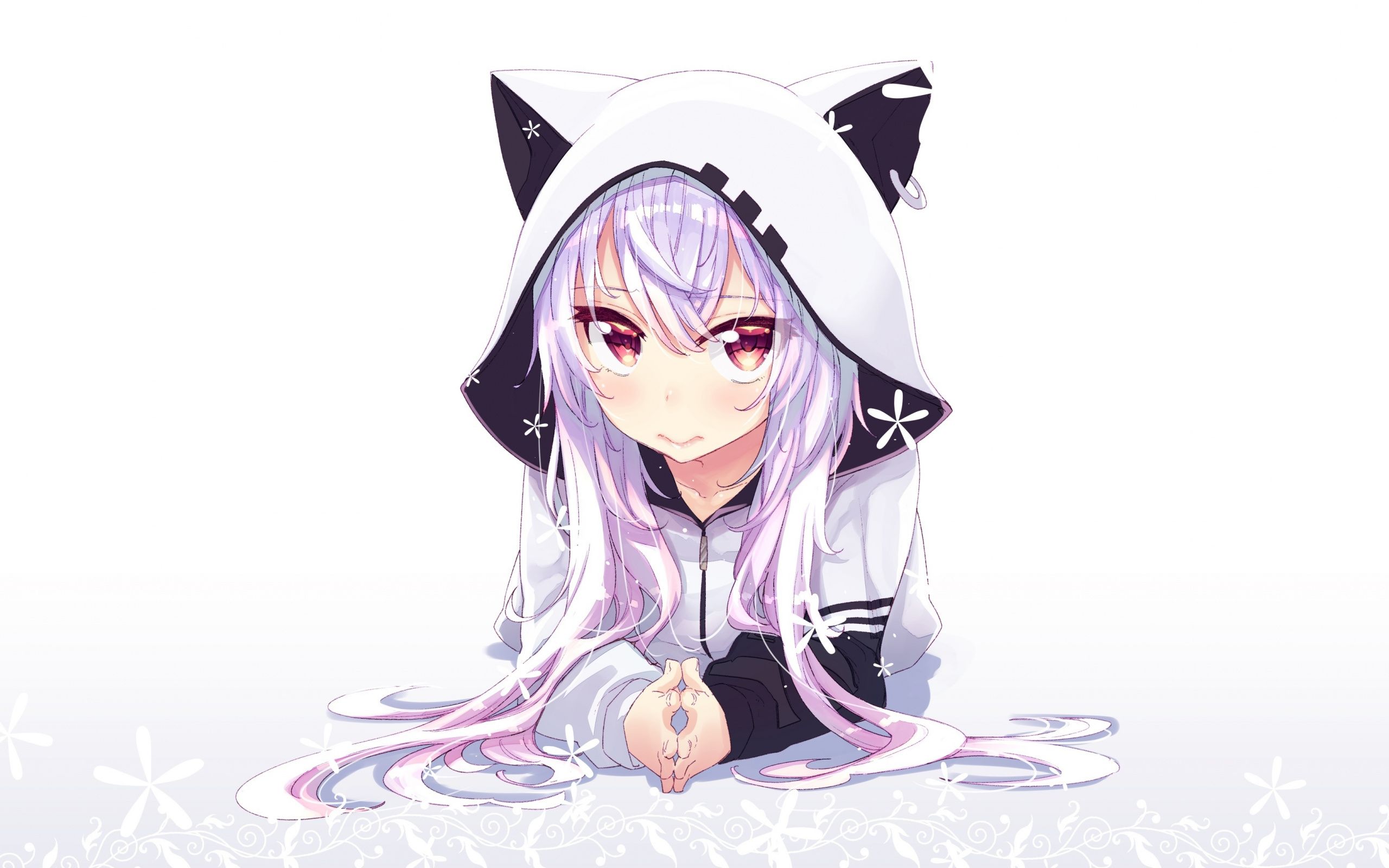 Download 2560x1600 wallpapers azuma lim, anime girl, white hoodie