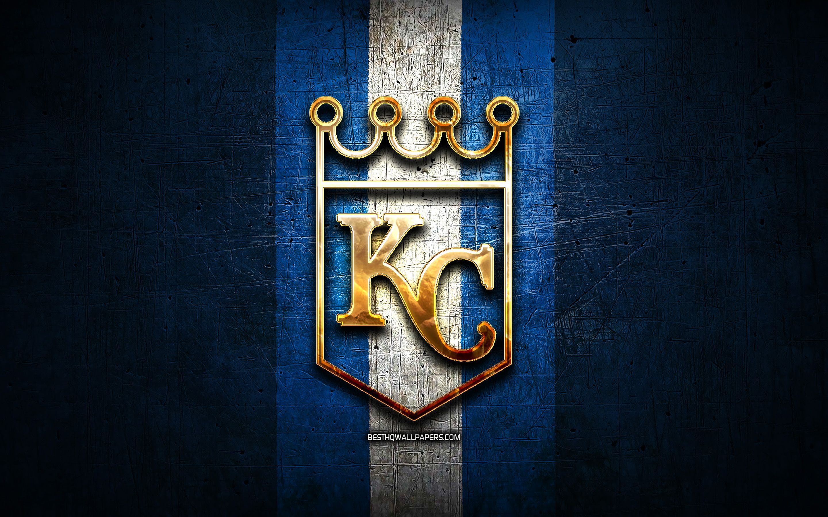 Download wallpaper Kansas City Royals, golden logo, MLB, blue