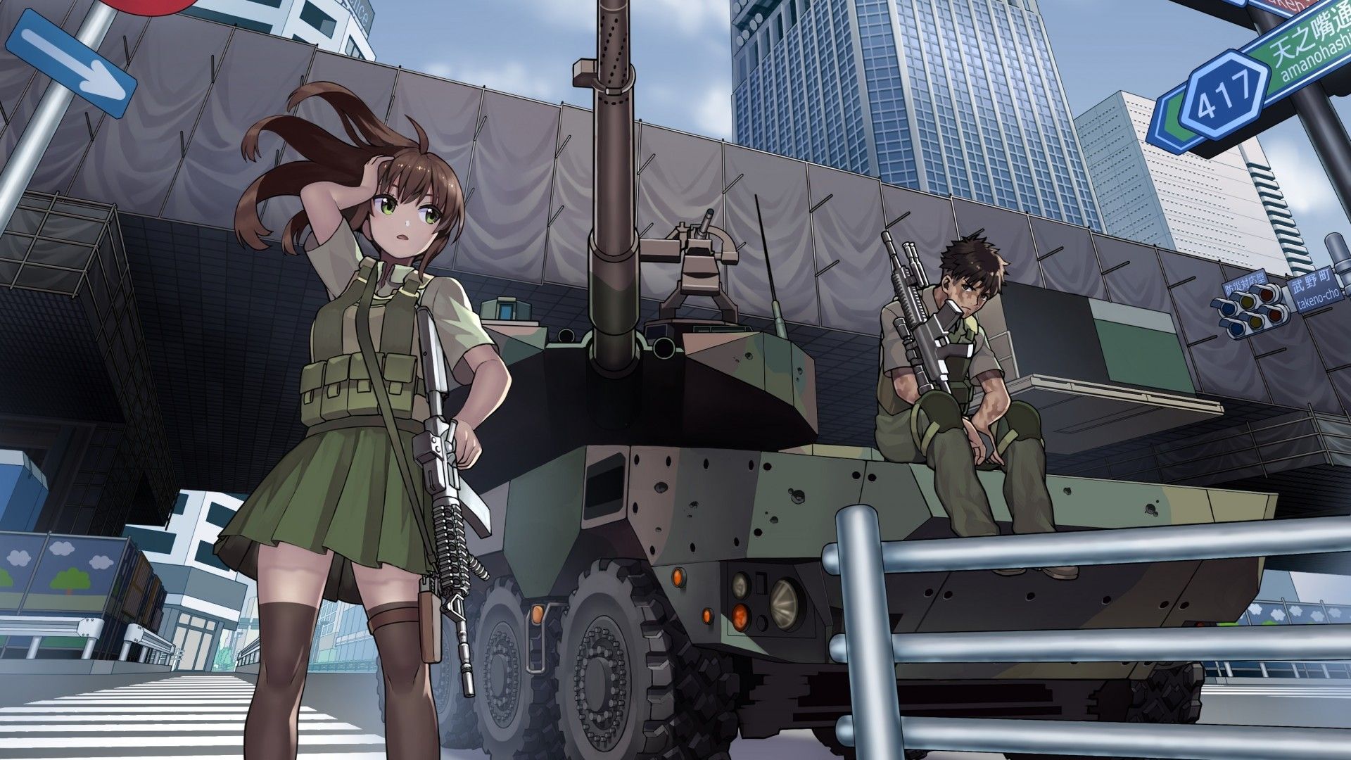 Download 1920x1080 Anime Girl, Soldier, Anime Boy, Military