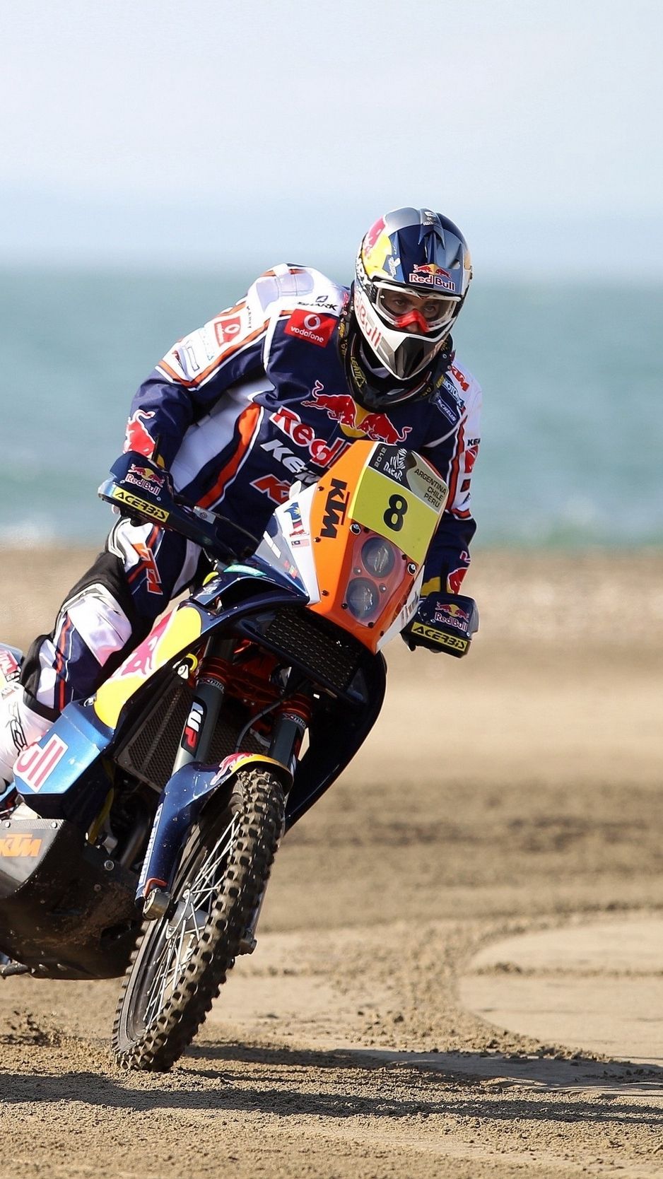 Download wallpaper 938x1668 motorcycle, race, red bull, dakar, two