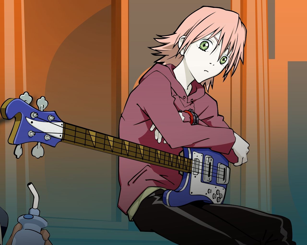 Download wallpaper 1280x1024 anime, guy, thought, guitar, look HD