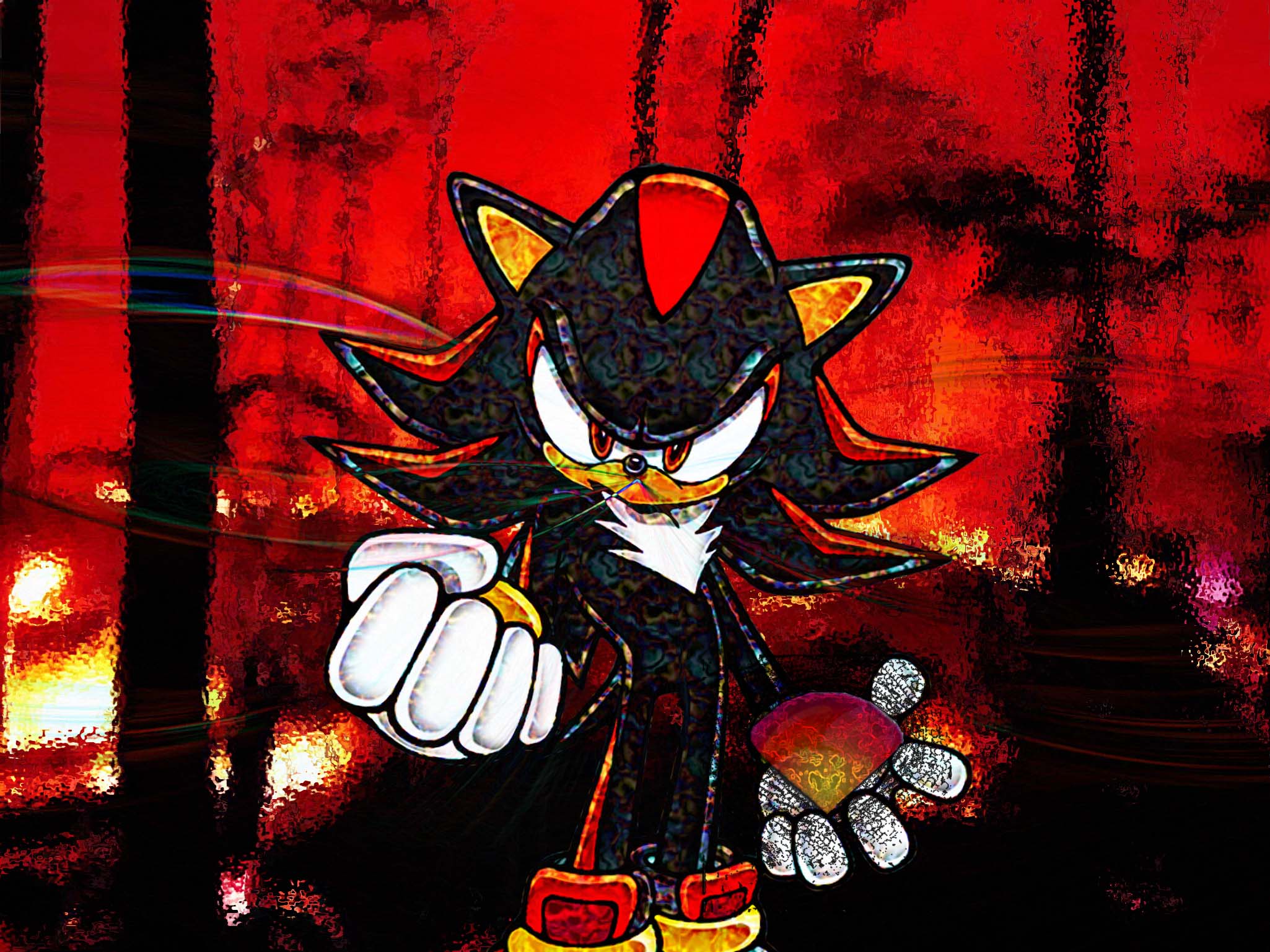 Shadow the Hedgehog Stained Glass 4K Wallpaper • GamePhD