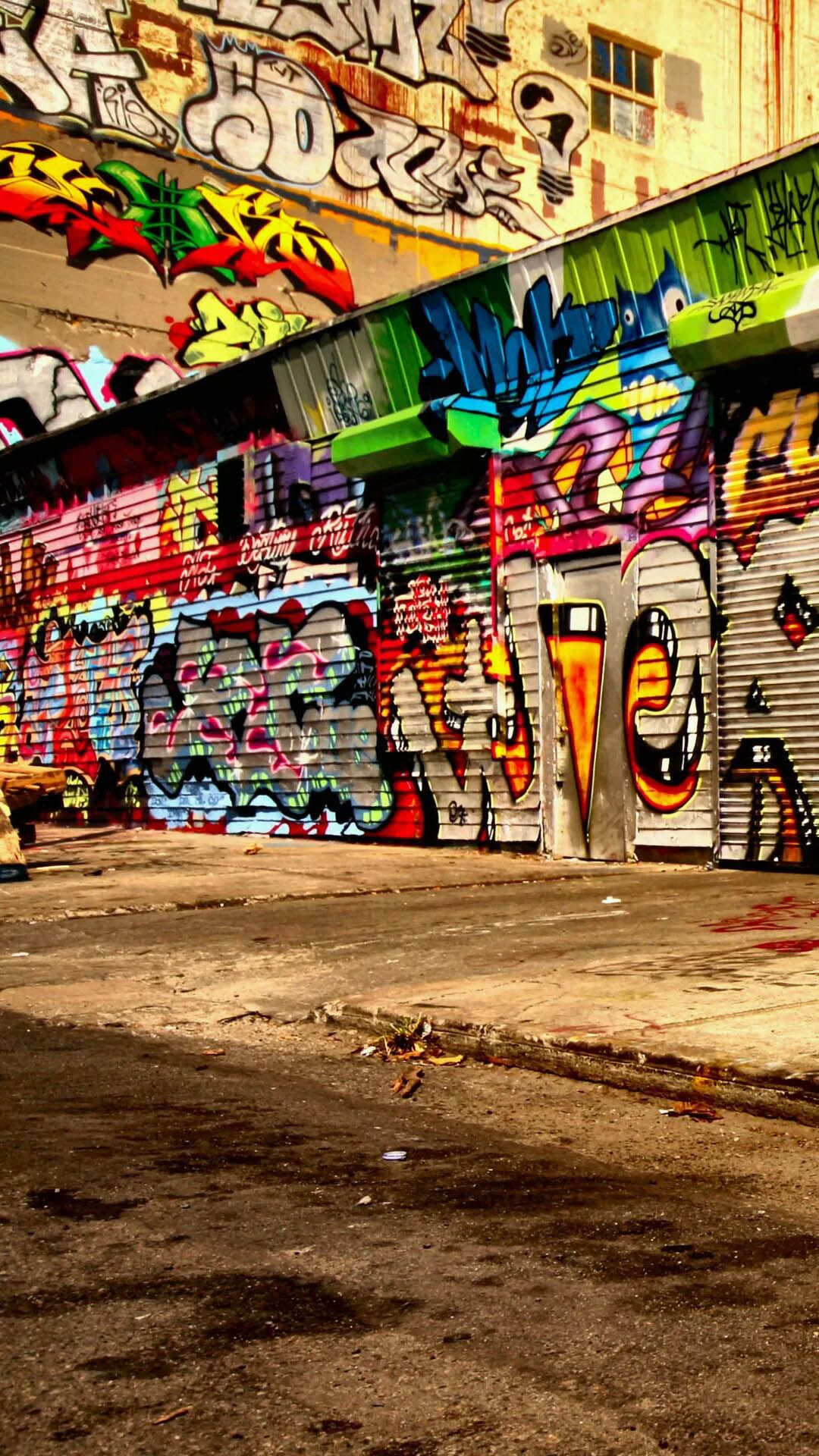 Colorful Graffiti City Alley Street Art Android Wallpaper