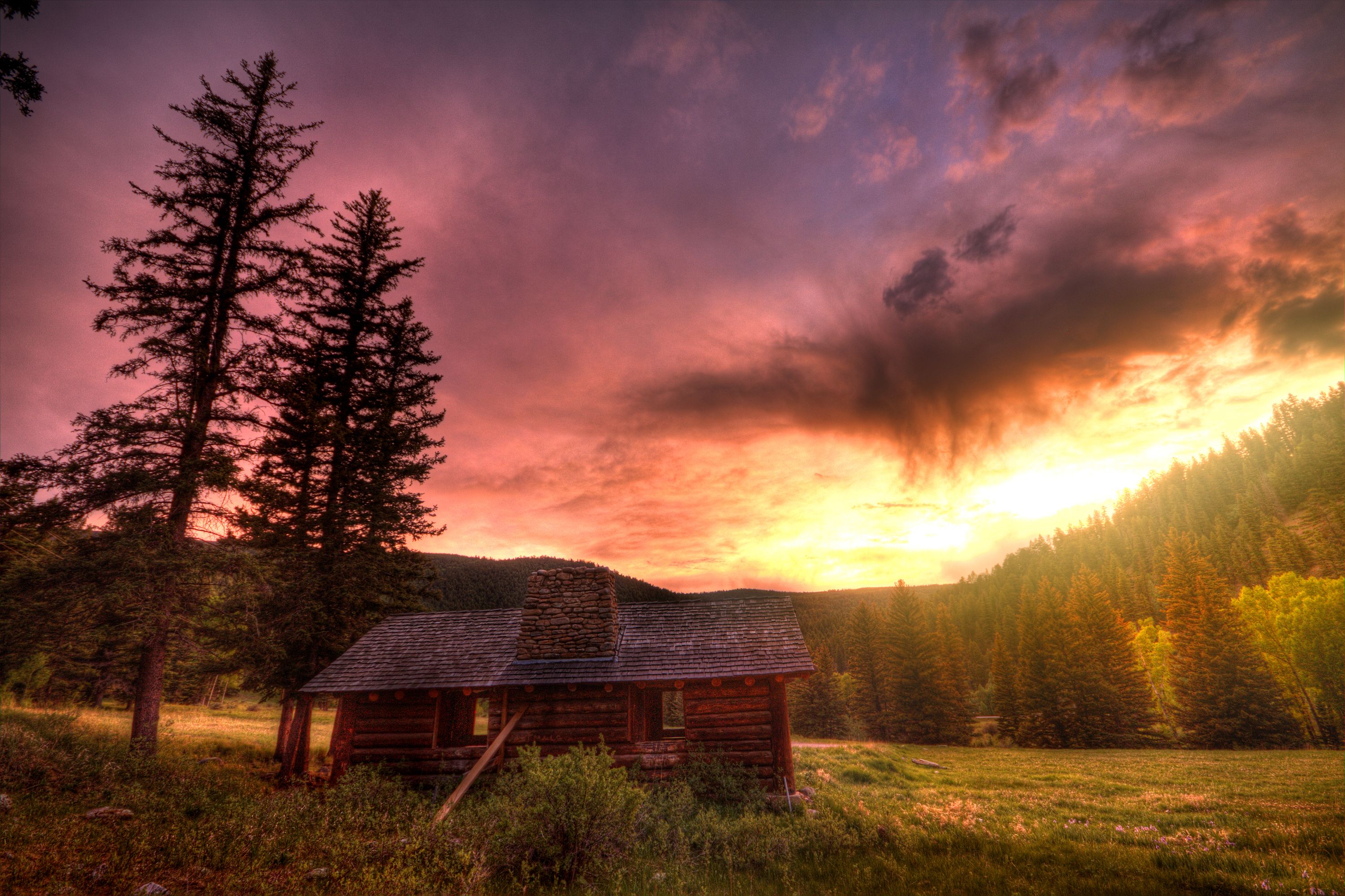 Log Cabin at Sunset HD Wallpaper. Background Imagex2000