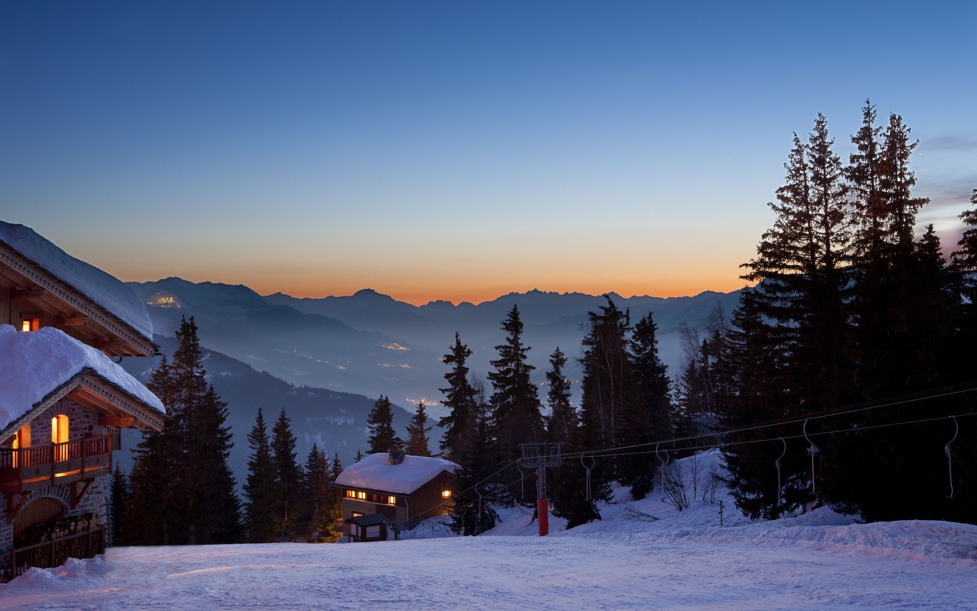 Free download winter snow resort mountains trees sunset sunrise