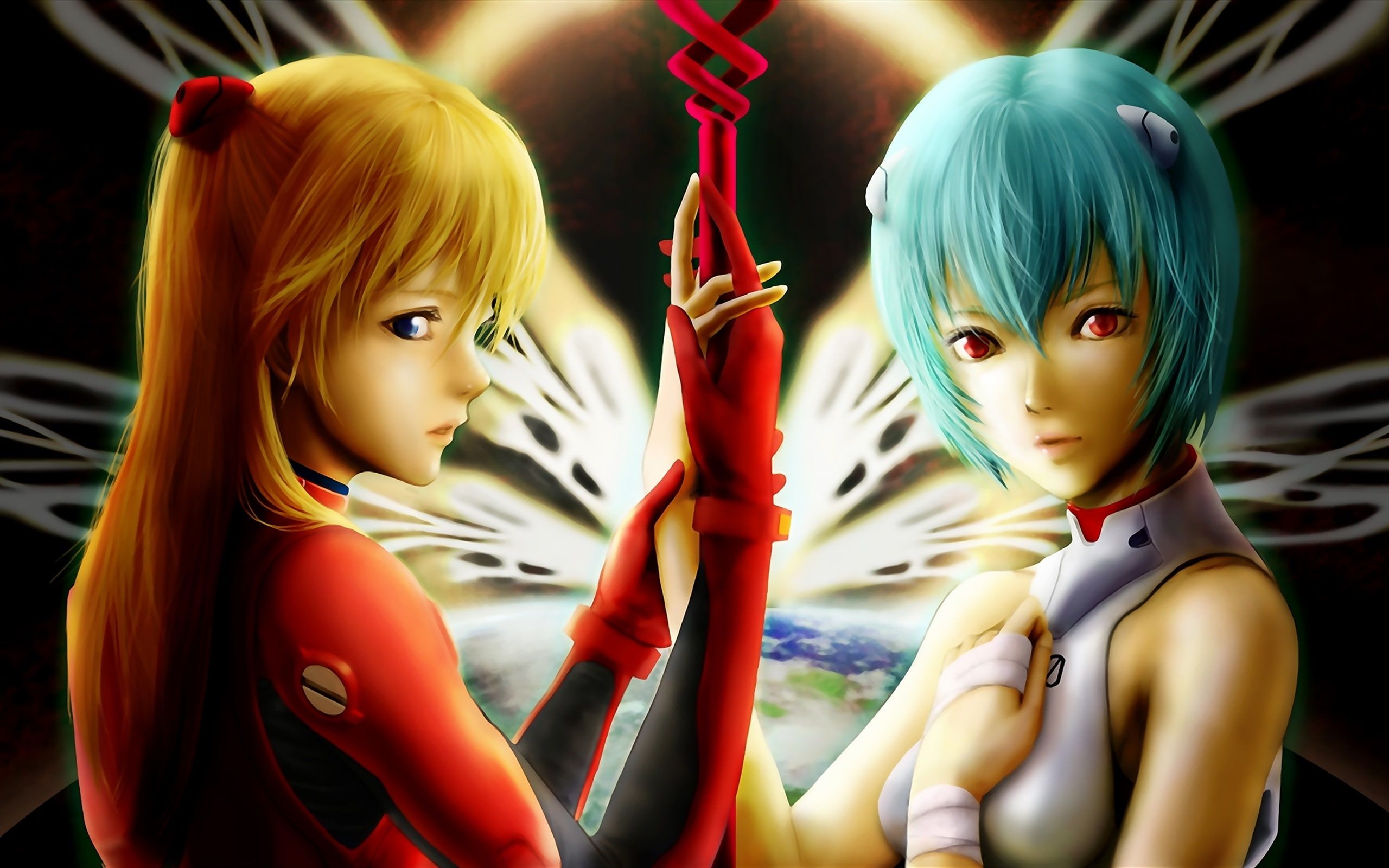 Neon Genesis Evangelion, beautiful anime girls, two woman 3D