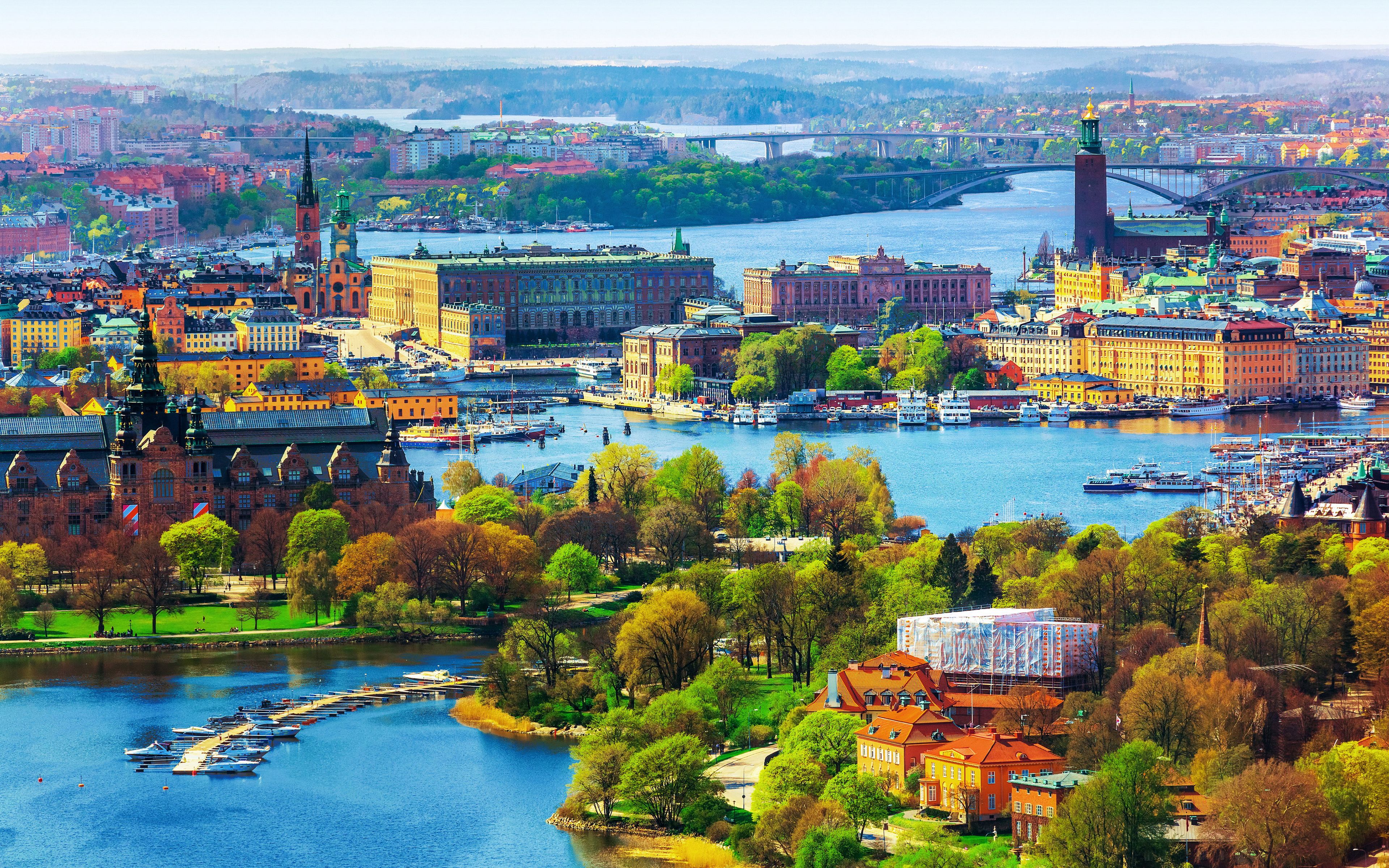 Download wallpaper Stockholm, 4k, spring, panorama, swedish