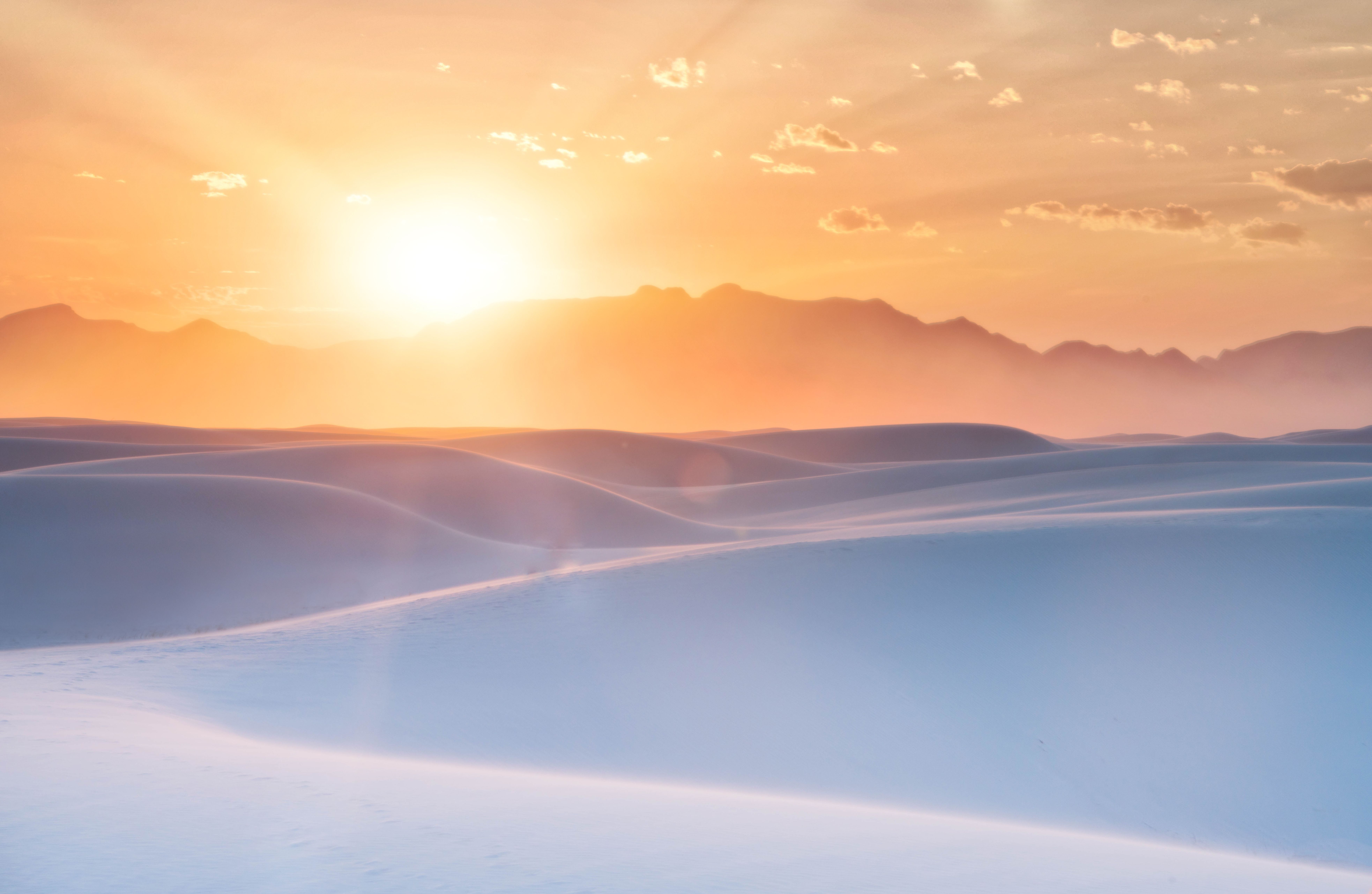 Wallpaper White Sands, Sunset, New Mexico, Sand Dunes, 5K, Nature