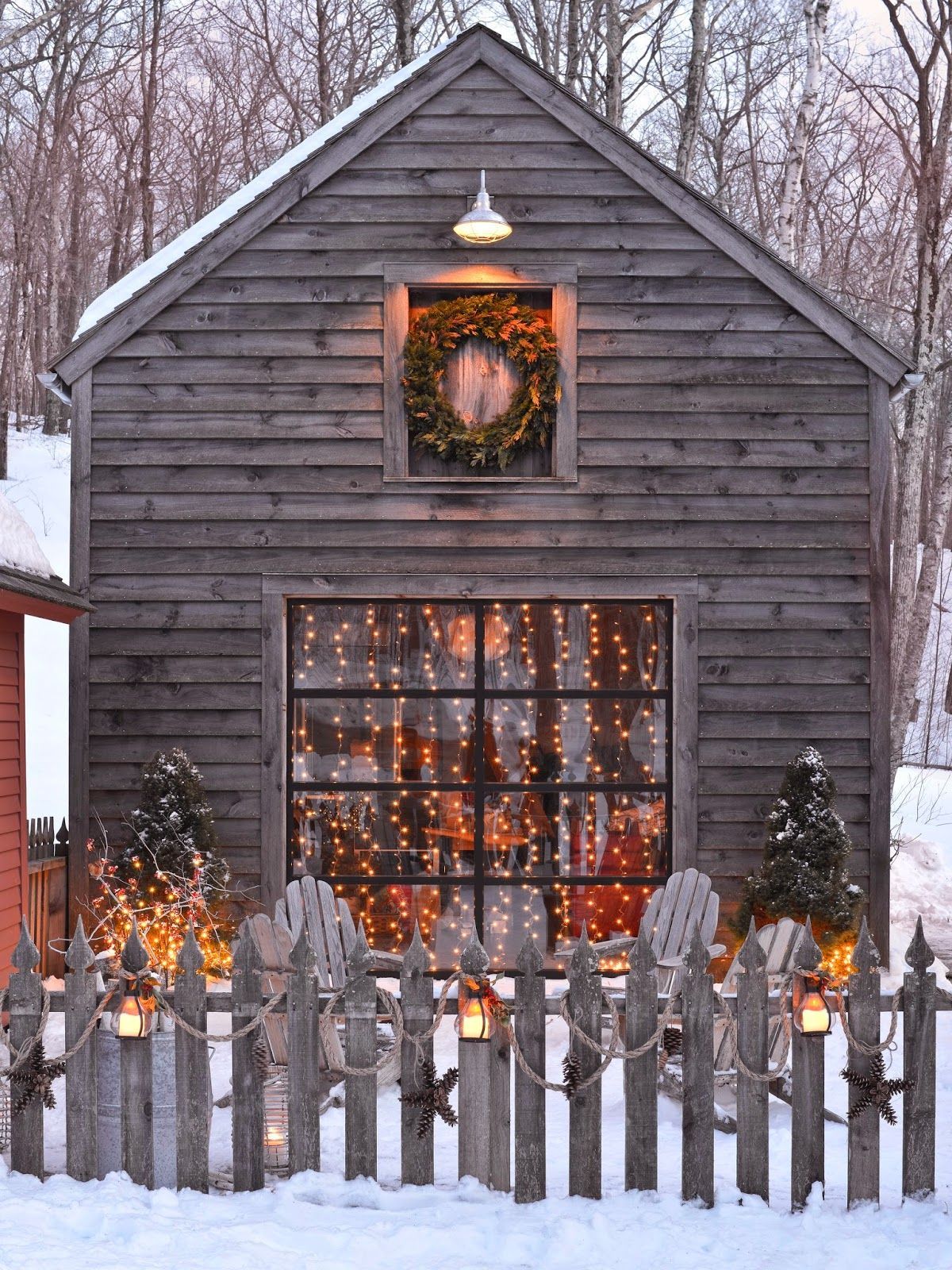 Outdoor Spaces, Winter lights, Snow!. Outdoor christmas, Rustic christmas, Country christmas
