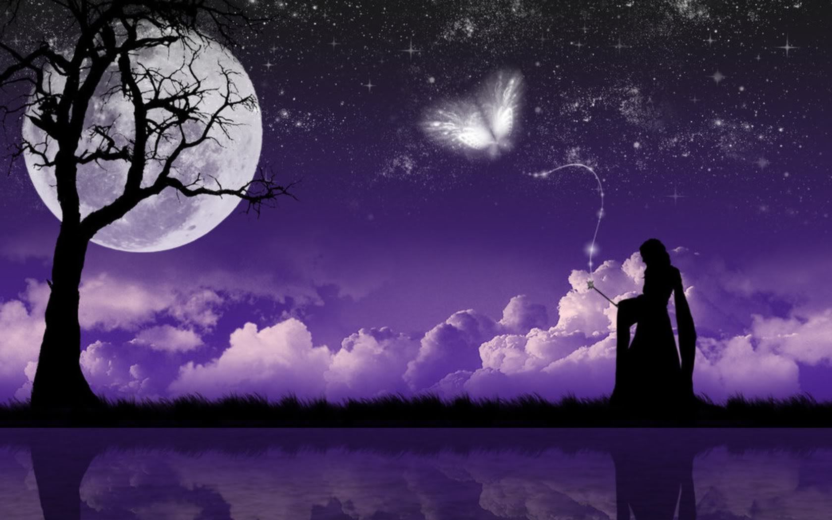 Purple Butterfly Wallpaper. Violet Night, butterfly, clouds, Moon