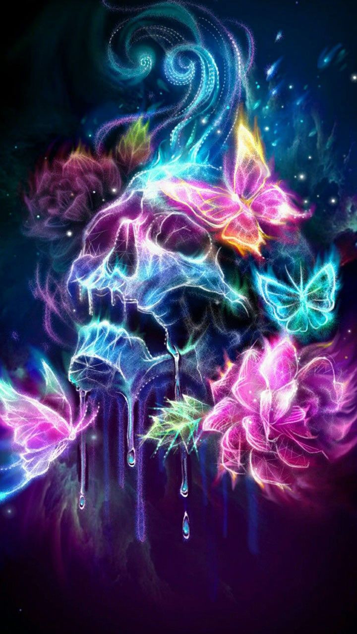 Skull art or neon butterfly, why not both styles. Unique neon