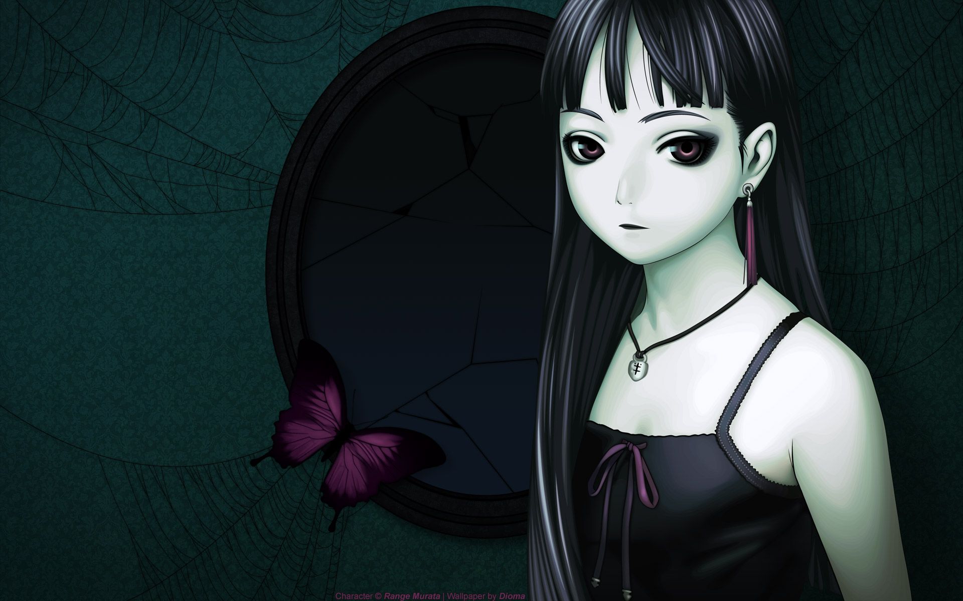 black hair butterfly dark dress long hair necklace original purple