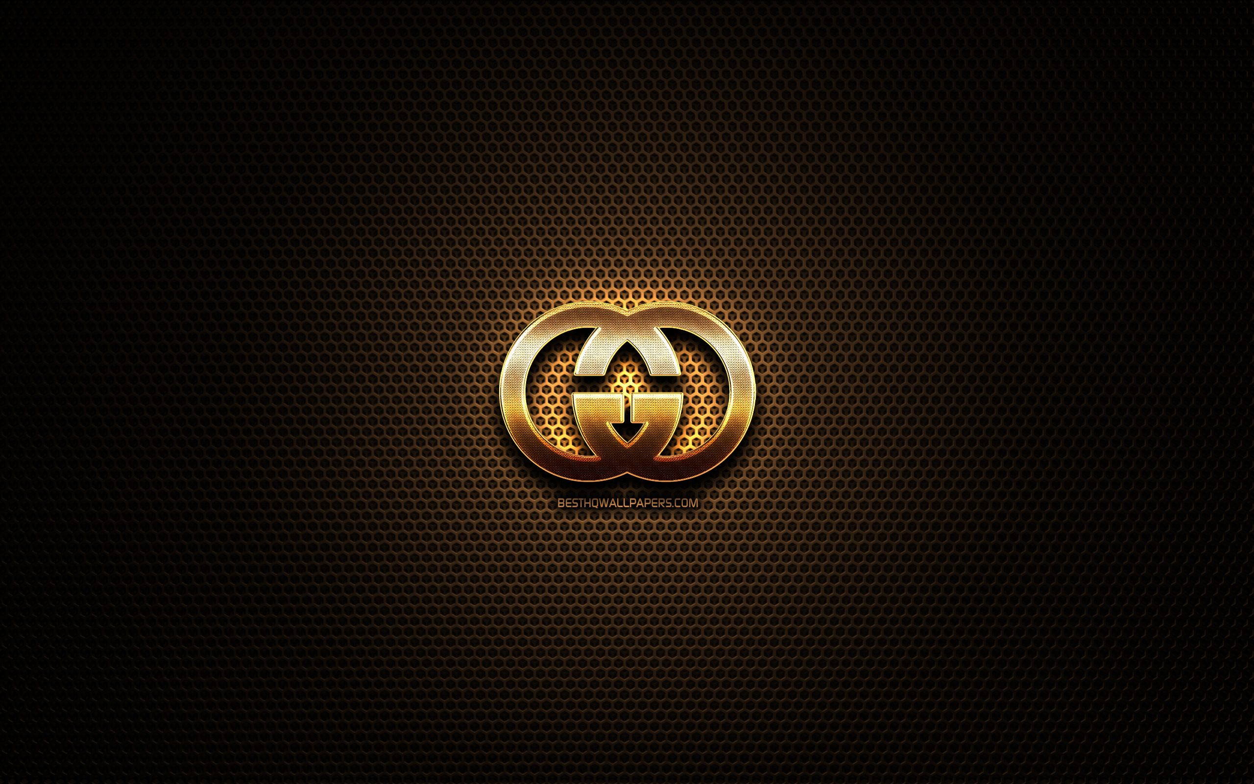 Download wallpaper Gucci glitter logo, creative, metal grid