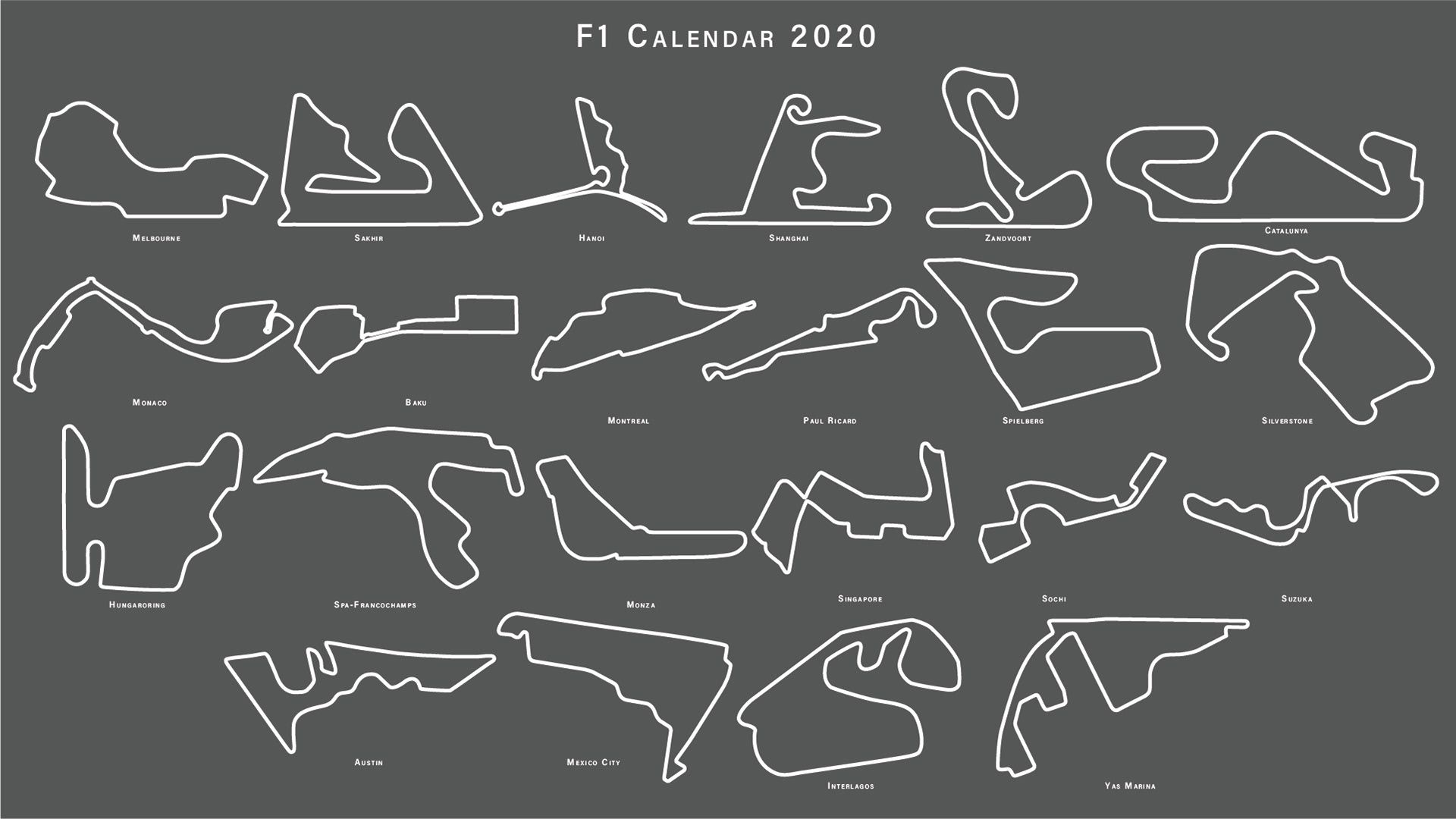 F1 2020 Calendar Wallpaper