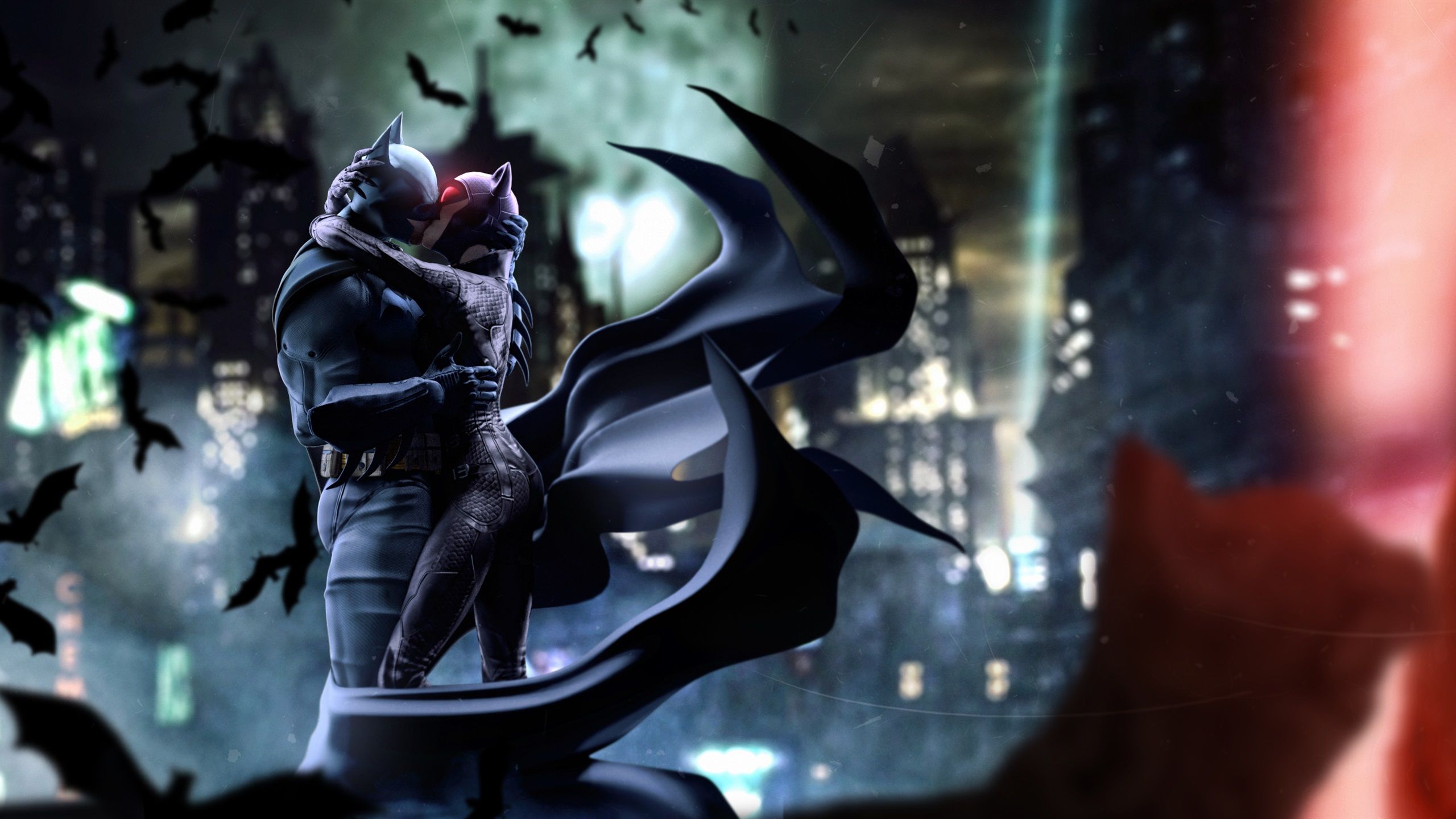 Wallpaper Batman and Catwoman, kiss, DC comics 2560x1600 HD