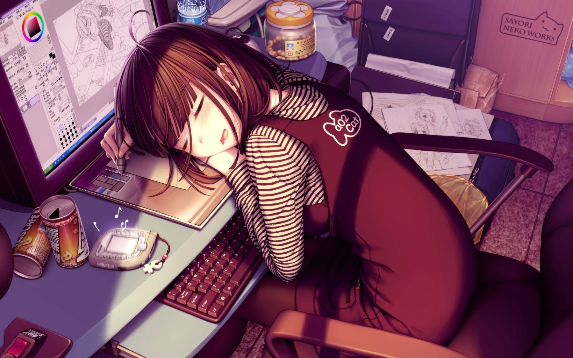 Anime Girl Sleeping Graphics Tablet Computer 1920x1200. Art anime