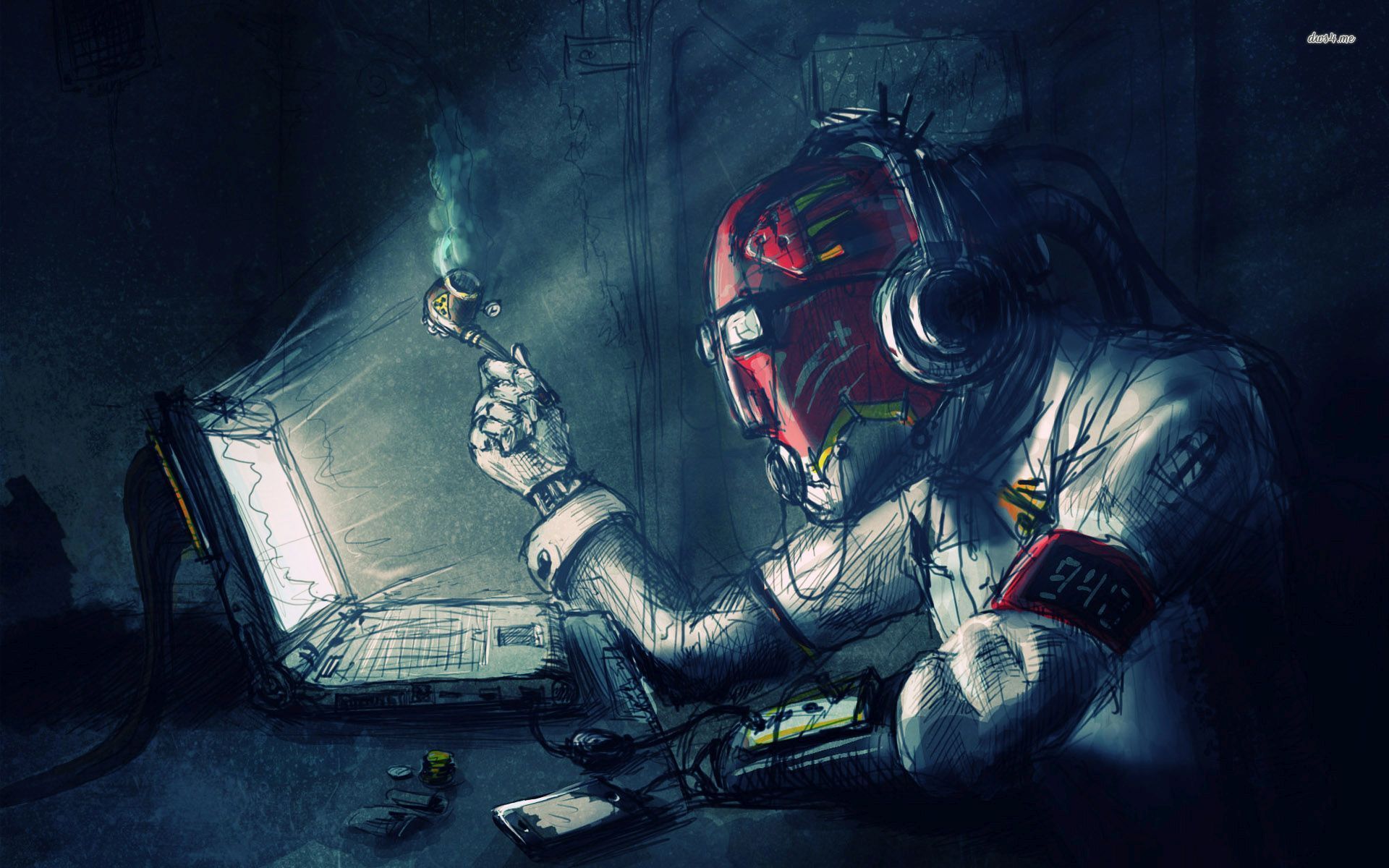 Smoking cyborg wallpaper Art wallpaper