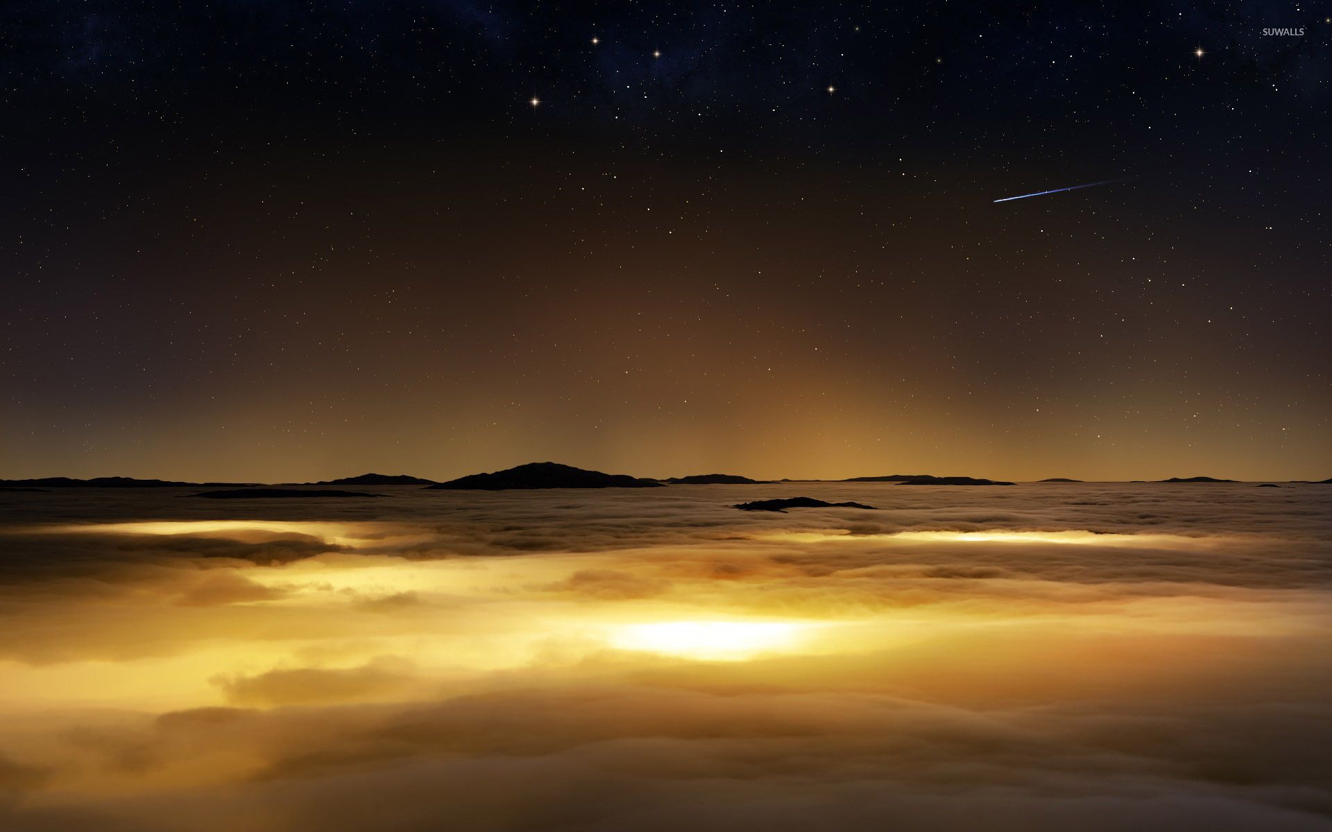 Starry sky above the golden clouds wallpaper wallpaper