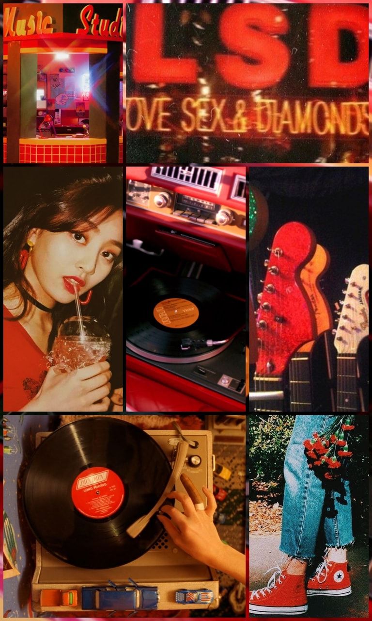 Red vintage moodboard with Jihyo @_kpopmoodboard__