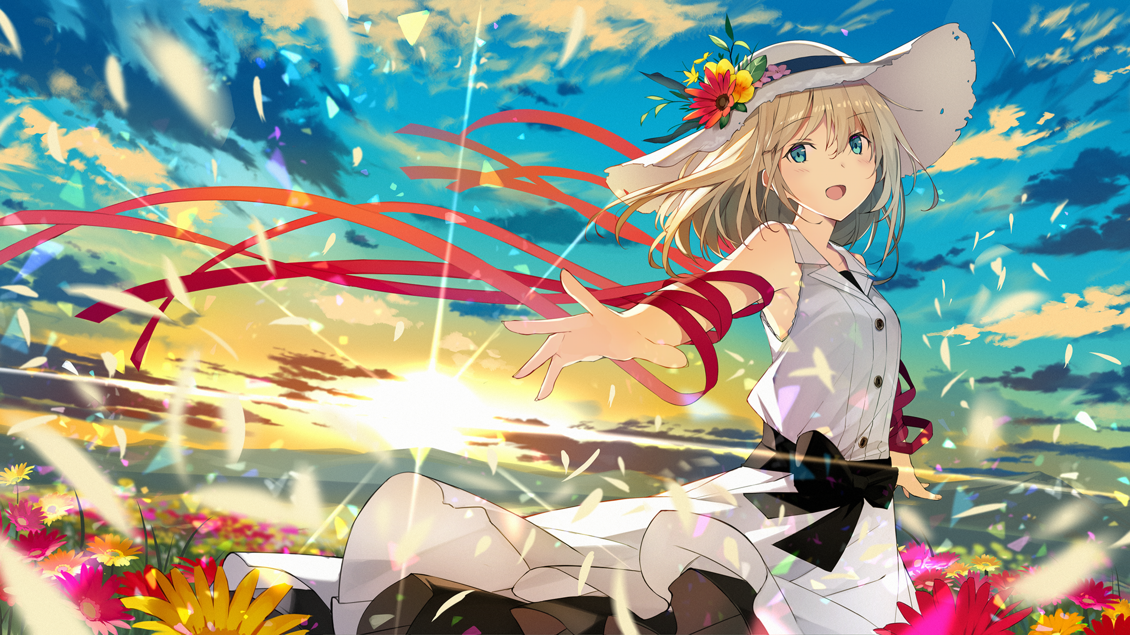 Download 3840x2160 Anime Girl, Colorful, Sunshine, Summer, Clouds, Scenic Wallpaper for UHD TV